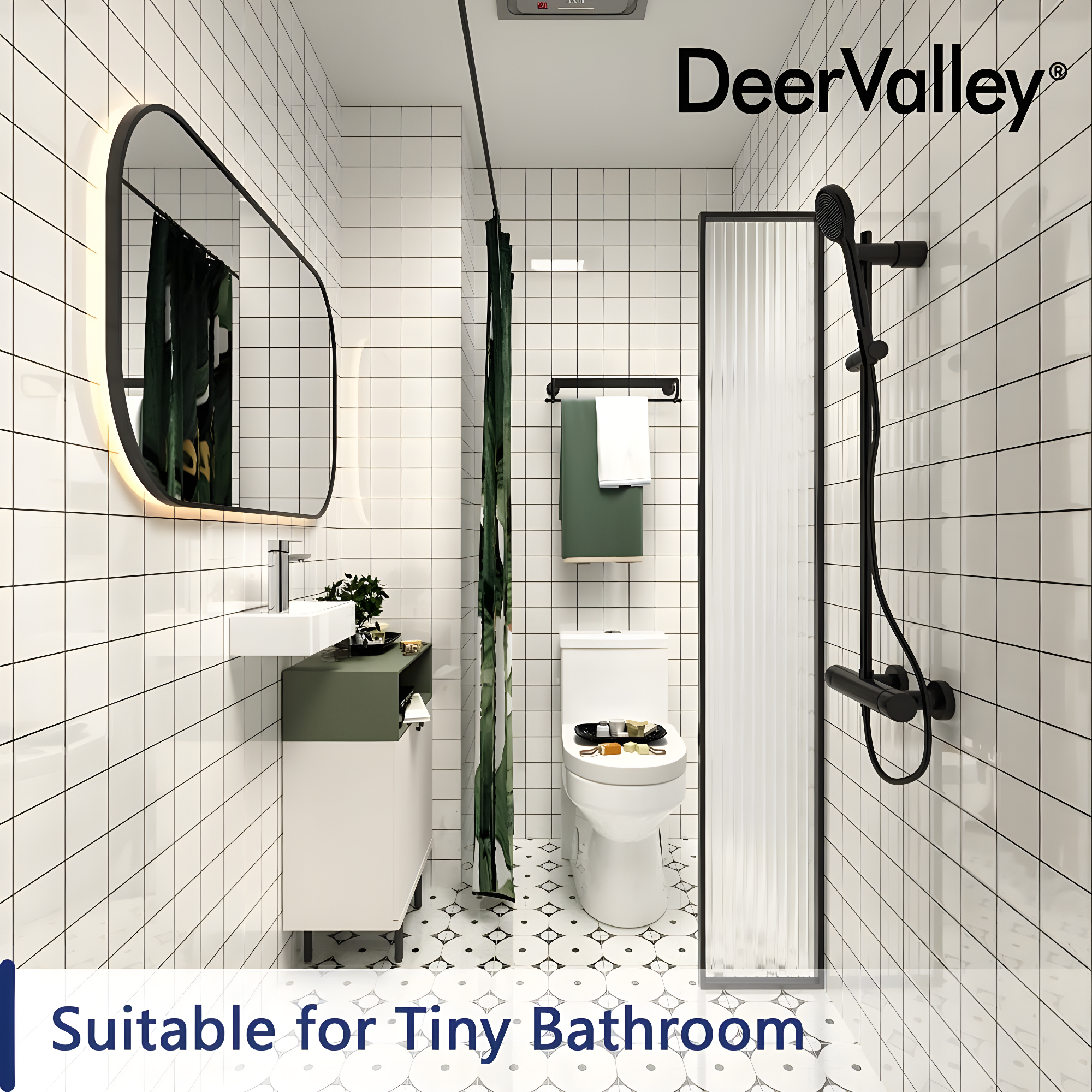 DeerValley DeerValley Liberty Compact Toilets One-Piece Toilet With High-Efficiency Flush Round Toilet for Space-Saving Floor Mounted (Seat Included) DV-1F52812-WHITE