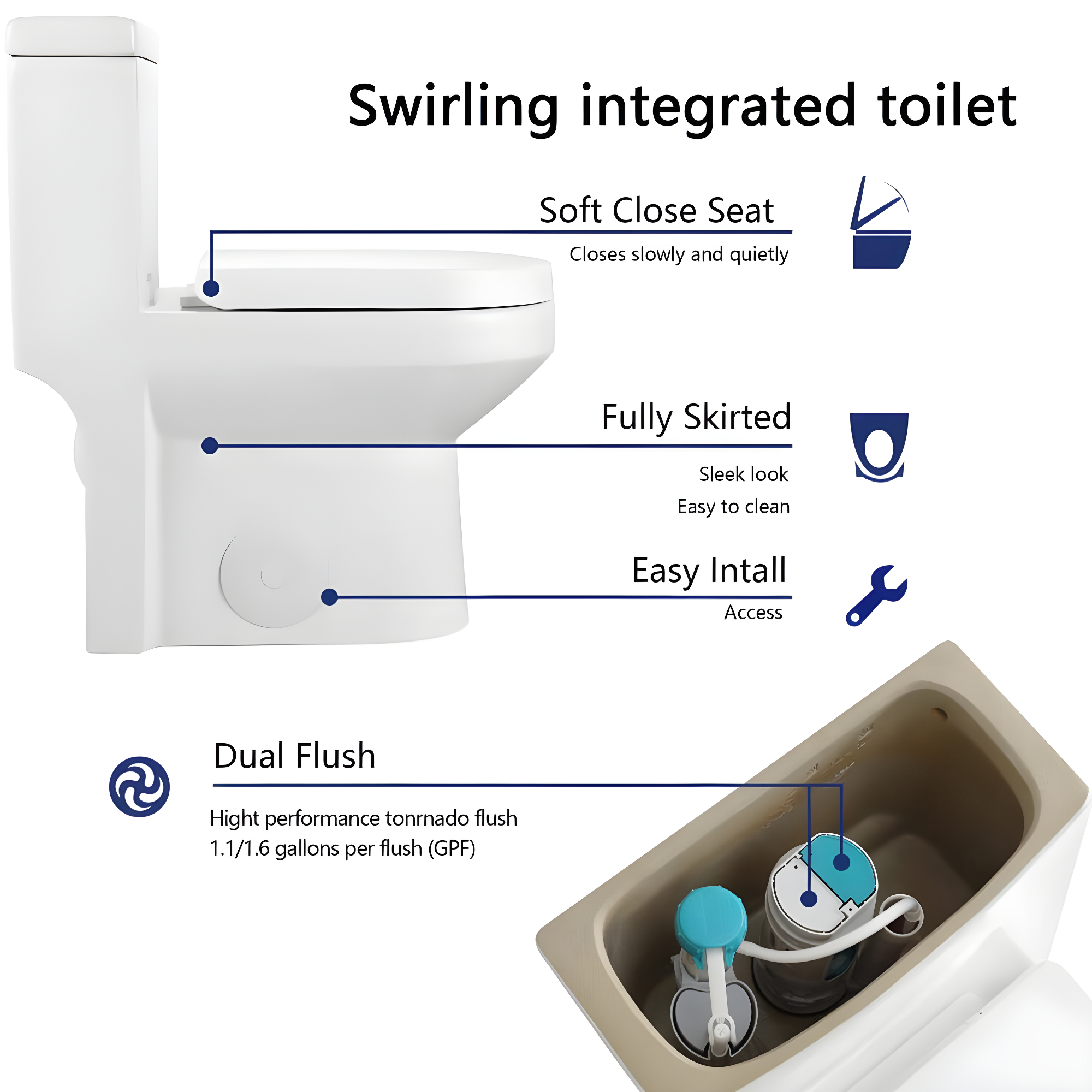 DeerValley DeerValley Liberty Compact Toilets One-Piece Toilet With High-Efficiency Flush Round Toilet for Space-Saving Floor Mounted (Seat Included) DV-1F52812-WHITE