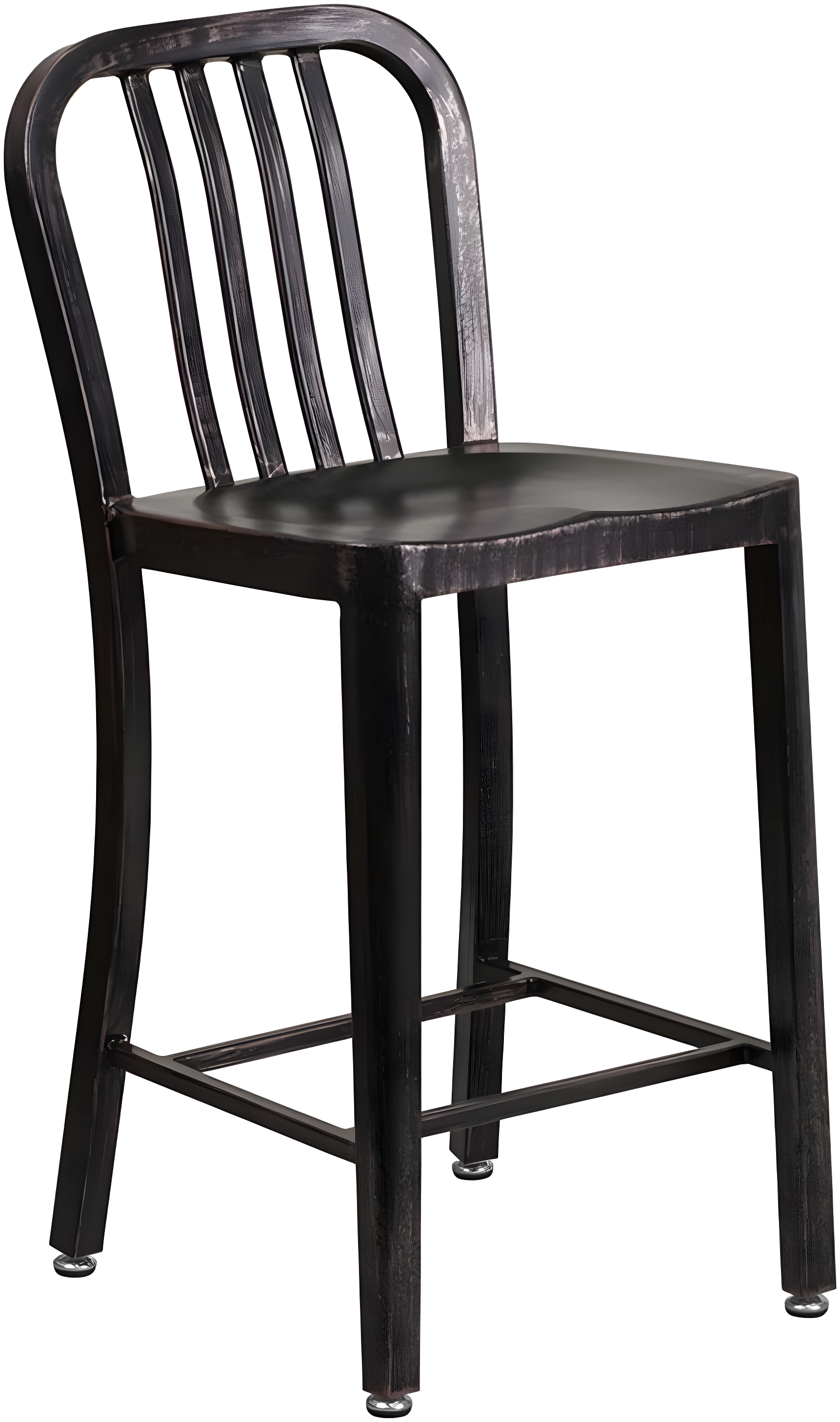 Flash Furniture Commercial Grade 24" High Black-Antique Gold Metal Indoor-Outdoor Counter Height Stool with Vertical Slat Back