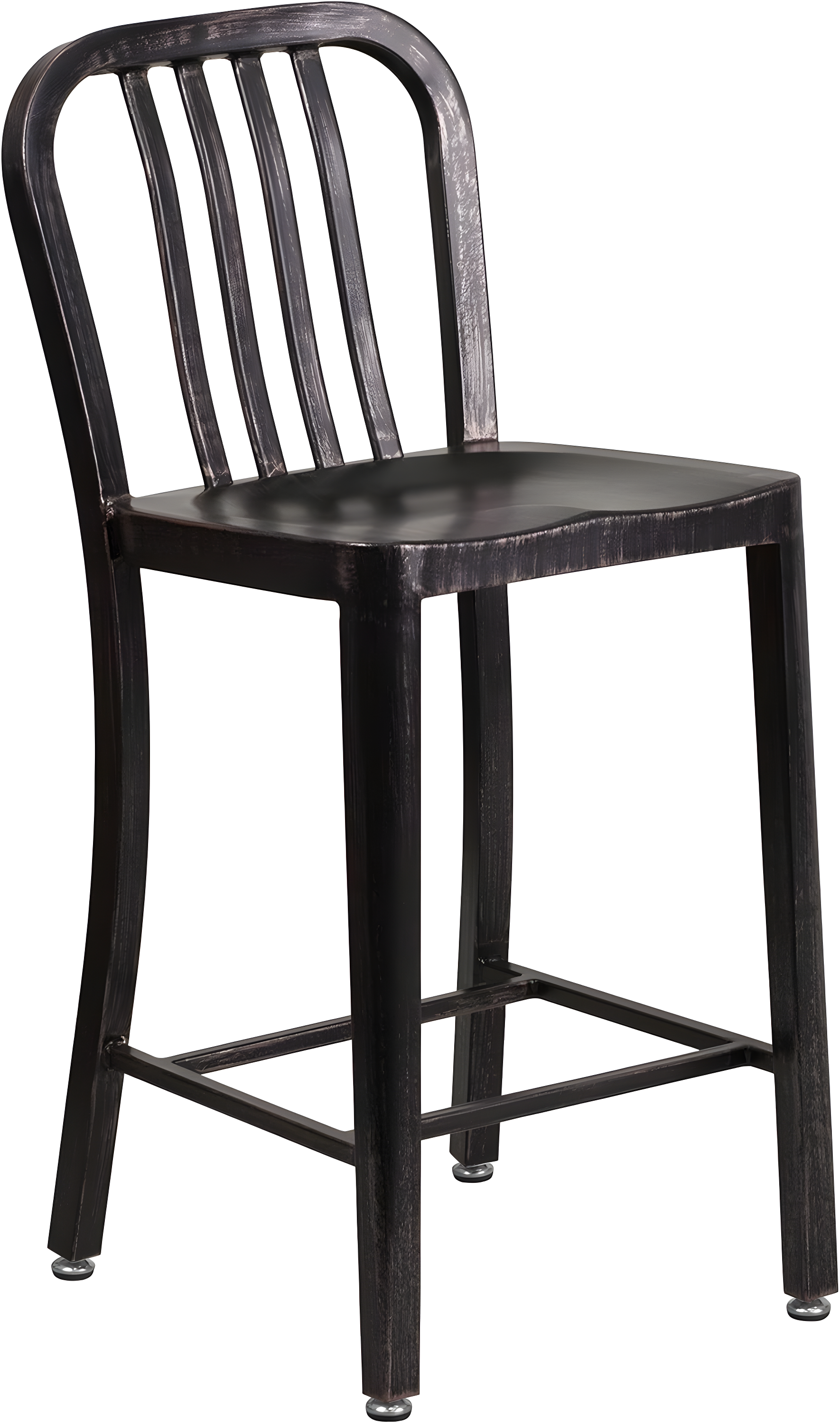 Flash Furniture Commercial Grade 24" High Black-Antique Gold Metal Indoor-Outdoor Counter Height Stool with Vertical Slat Back