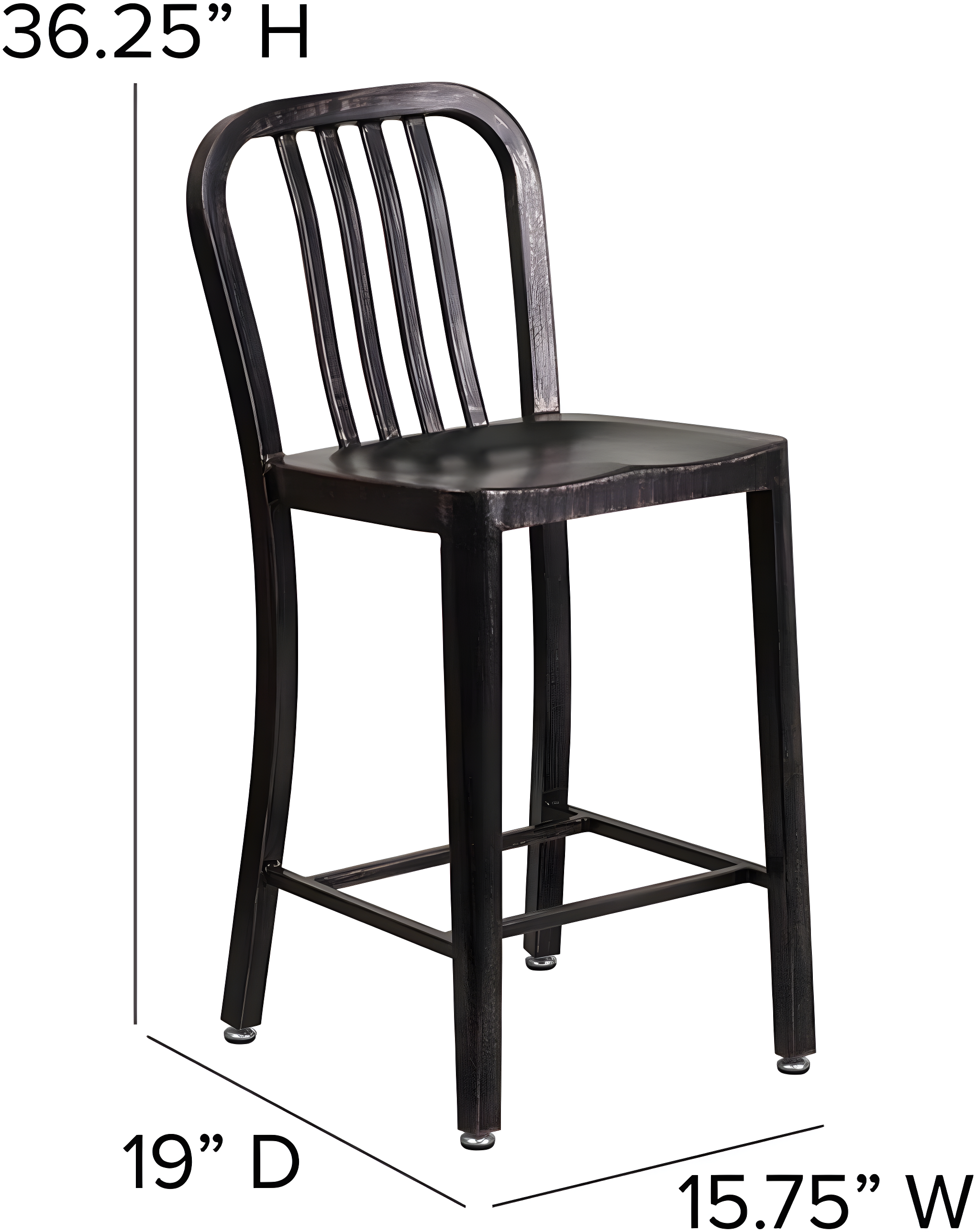 Flash Furniture Commercial Grade 24" High Black-Antique Gold Metal Indoor-Outdoor Counter Height Stool with Vertical Slat Back