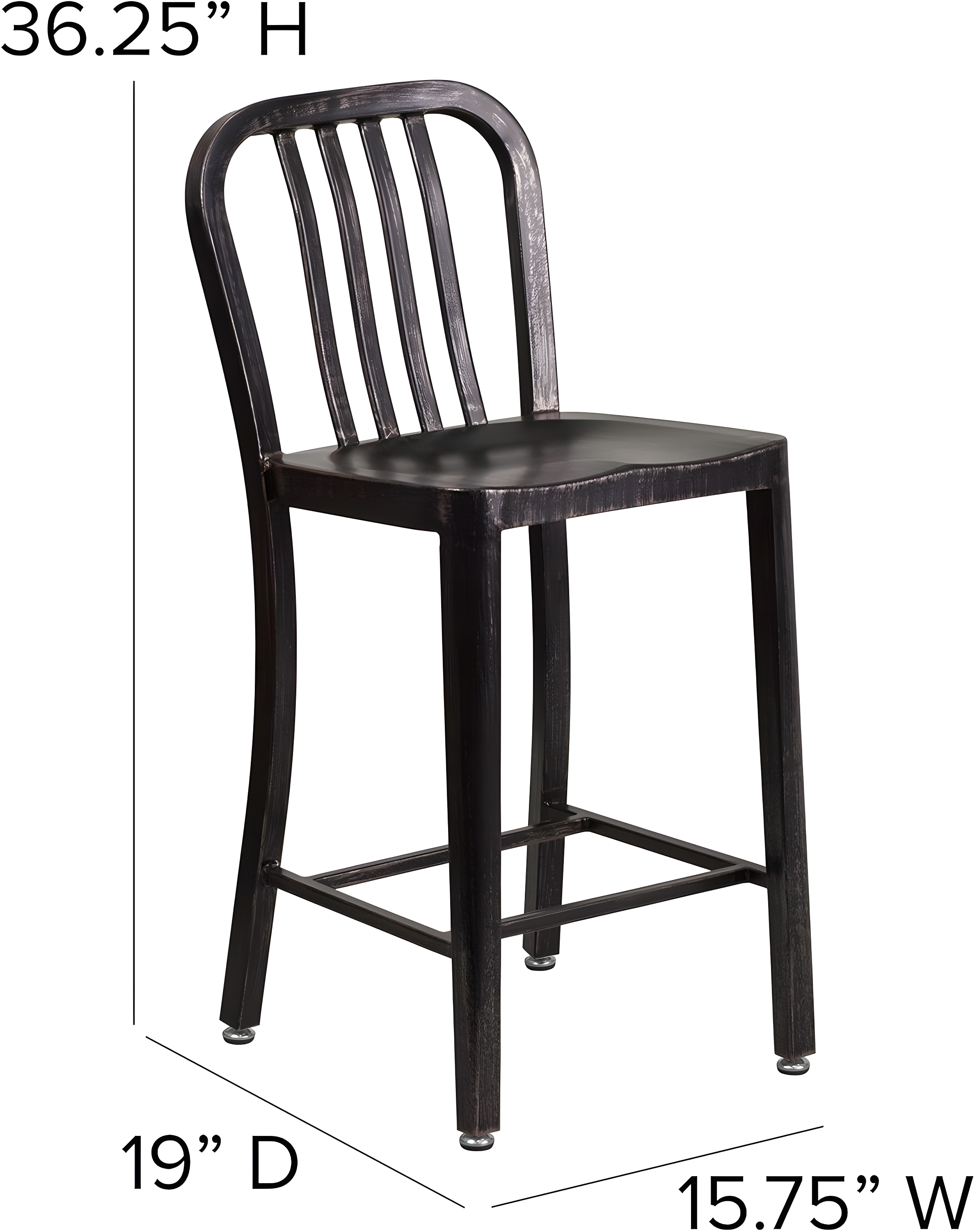Flash Furniture Commercial Grade 24" High Black-Antique Gold Metal Indoor-Outdoor Counter Height Stool with Vertical Slat Back