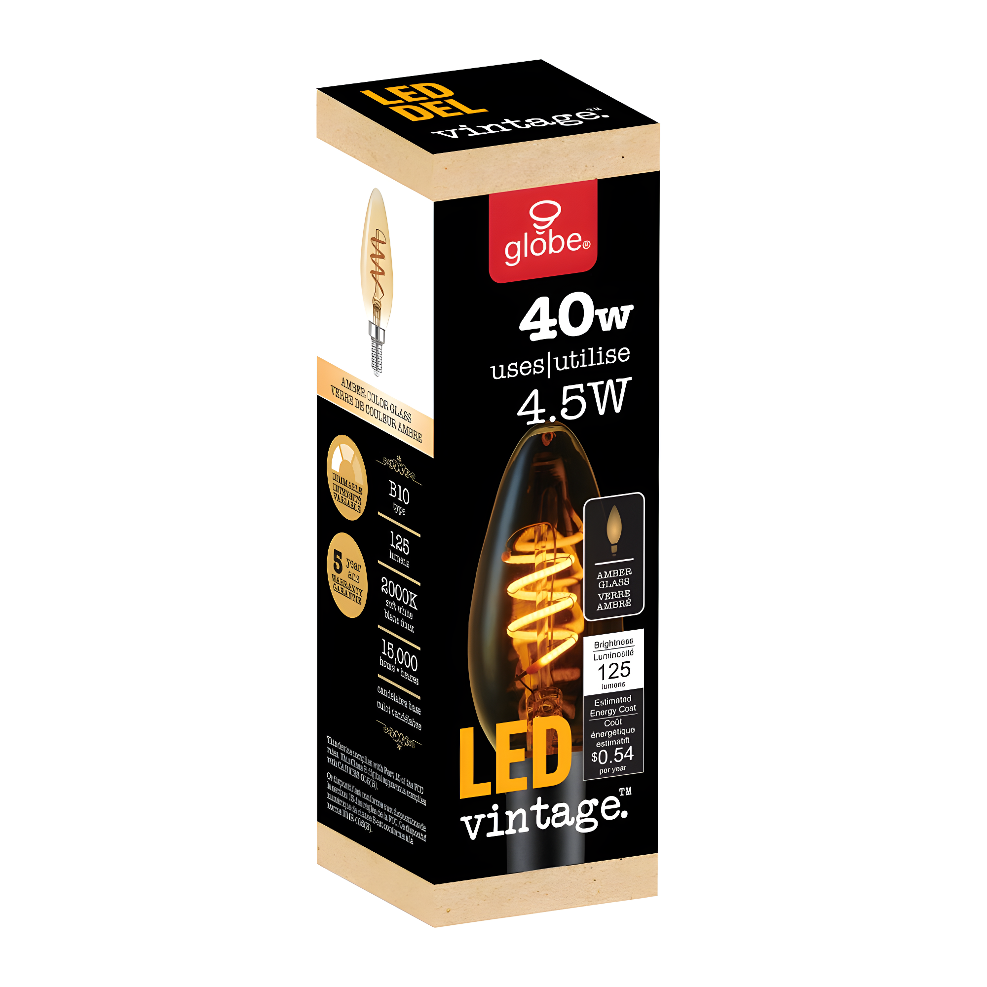Globe Electric Company 31355 Equivalent E12/Candelabra Dimmable 2000K LED Bulb