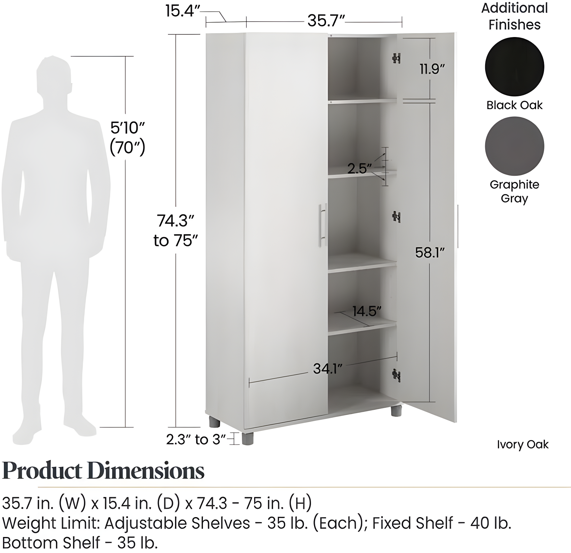 Systembuild Camberly 36" Utility Storage Cabinet, Ivory Oak