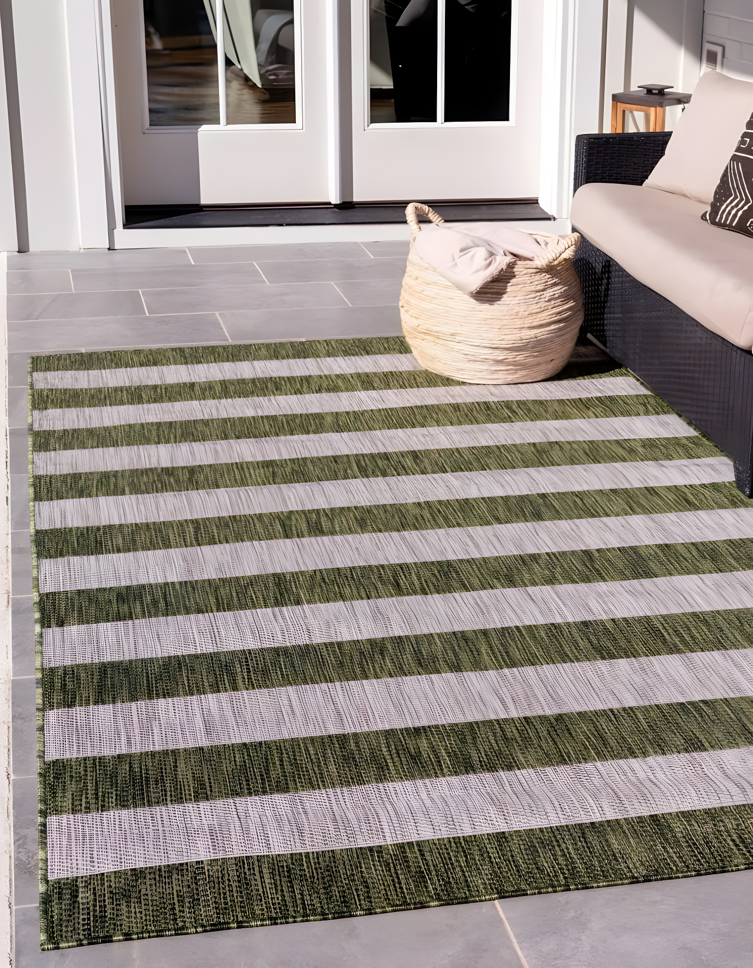 Unique Loom Outdoor Striped Collection Area Rug - Distressed Stripe (5' 1" x 8' Rectangle Green/Gray)