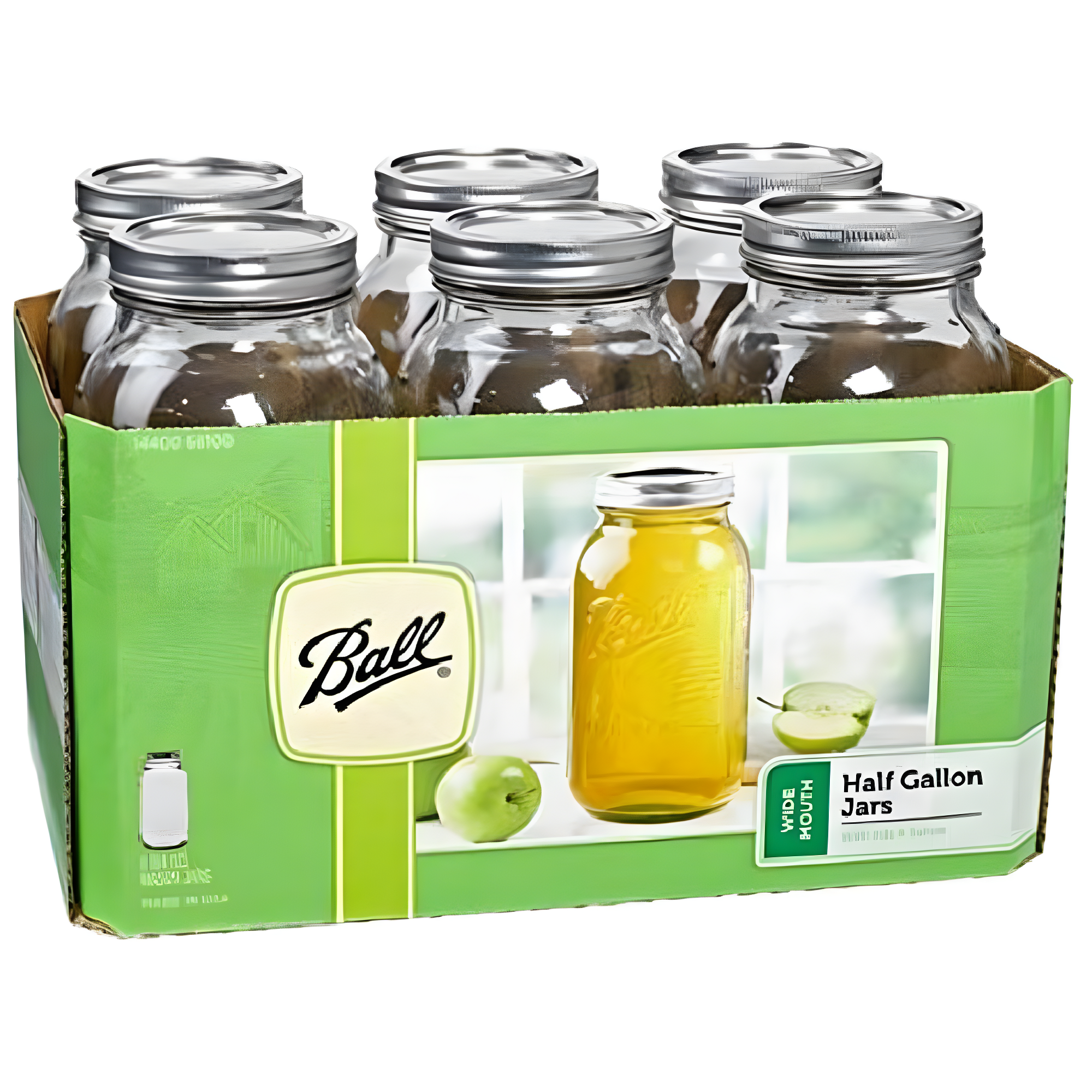 Ball 64oz 6pk Glass Wide Mouth Mason Jar with Lid and Band: Clear Canning Jars, Dishwasher-Safe, 4" Neck Diameter