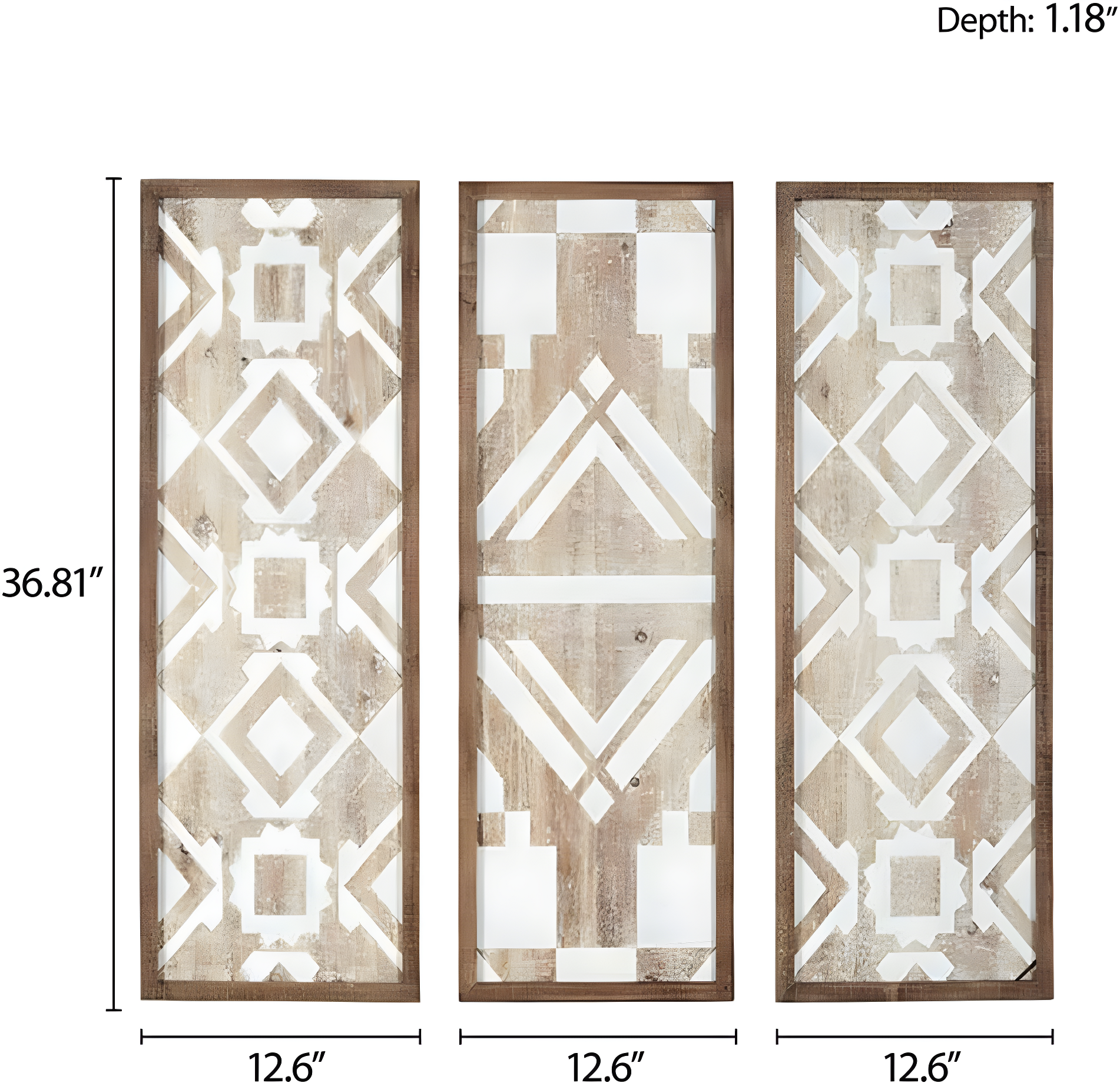 Set of 3 Gianna Wood Wall Decor Natural: Madison Park Mandal Panel, Two-tone, Geometric, Carved, Easy to Hang