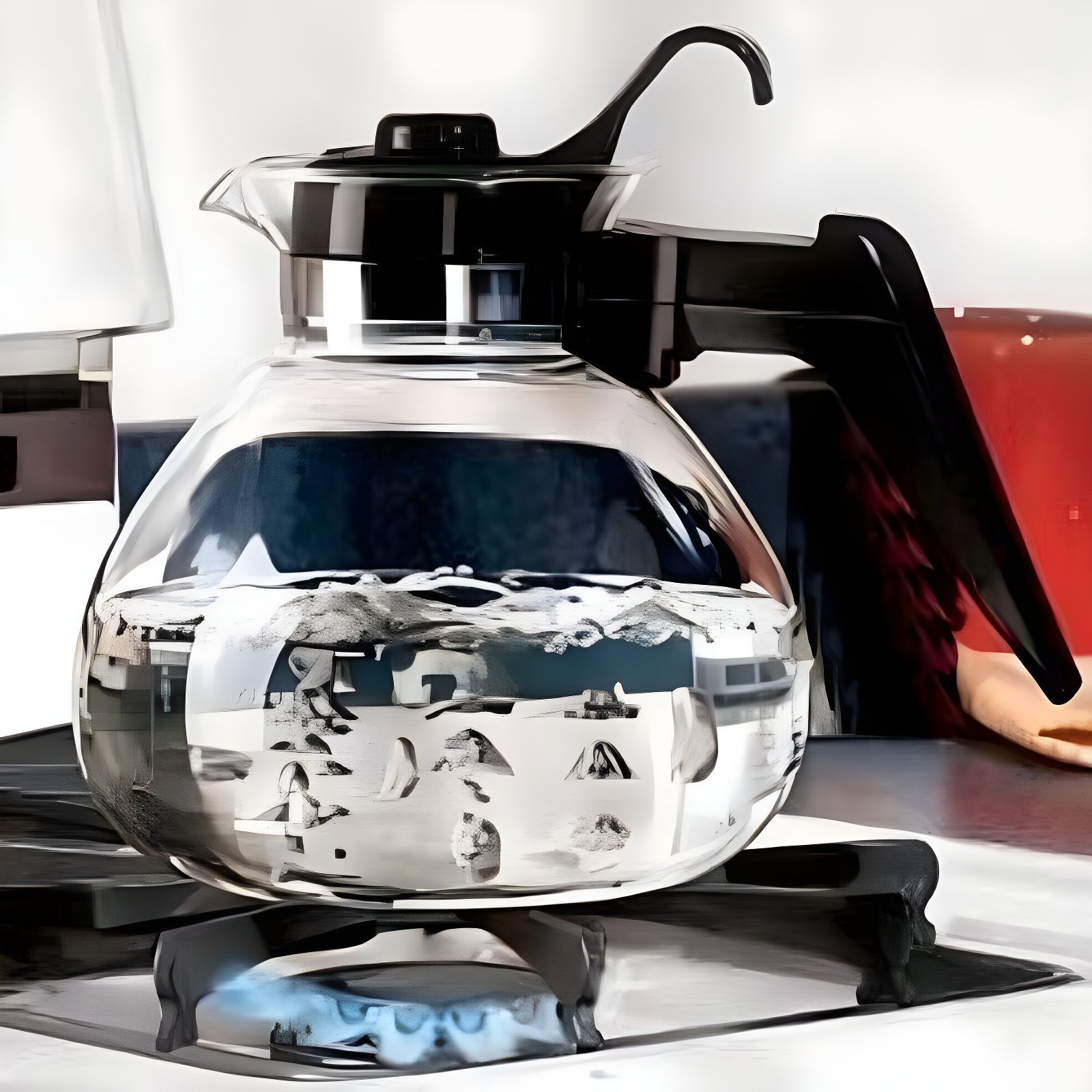 Café Brew Collection Clear Glass Whistling Tea Kettle, to Purely Brew Tea With No Metallic Taste or Other Carafe Flavors, 12 Cup Capacity
