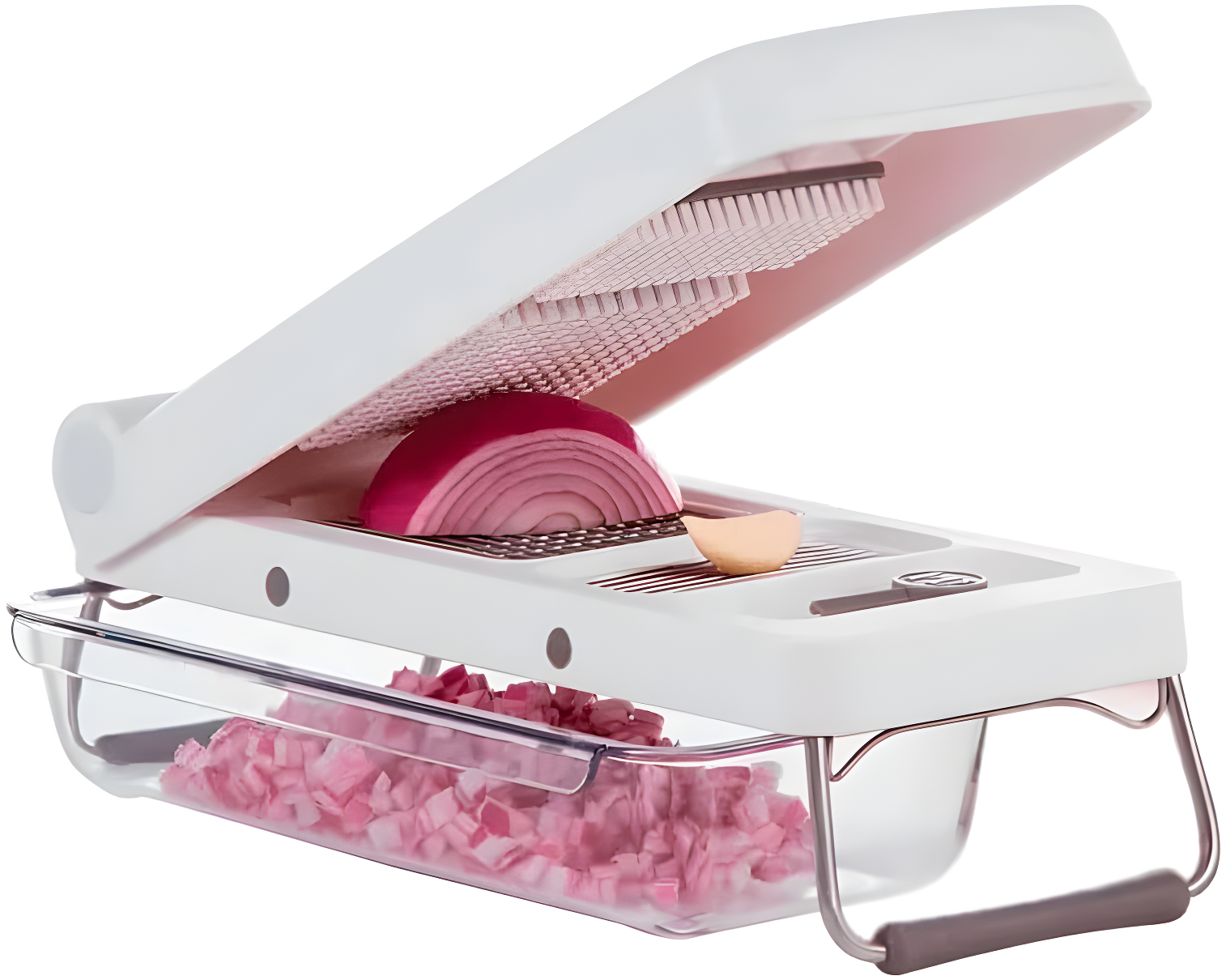 PL8 Professional Chopper White: Stainless Steel Manual Food Chopper, 3 Blades, Dishwasher-Safe, Progressive Veggie Tool