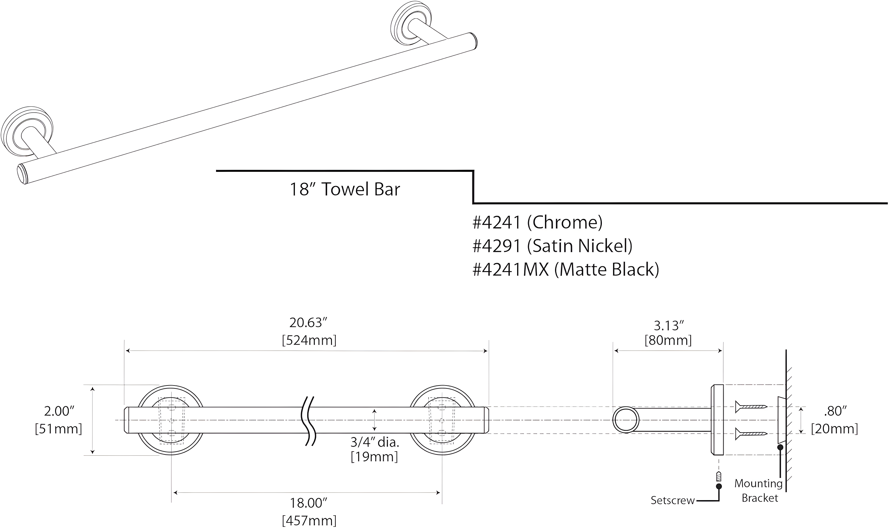 Gatco Gatco Latitude II Wall Mounted Towel Bar | Modern Bathroom Towel Holder in Chrome, Satin Nickel, Matte Black, or Brushed Brass 4241MX