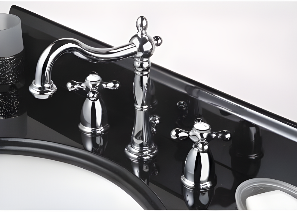 Kingston Brass Heritage Two-Handle 3-Hole Deck Mount Widespread Bathroom Faucet with Pop-Up Drain