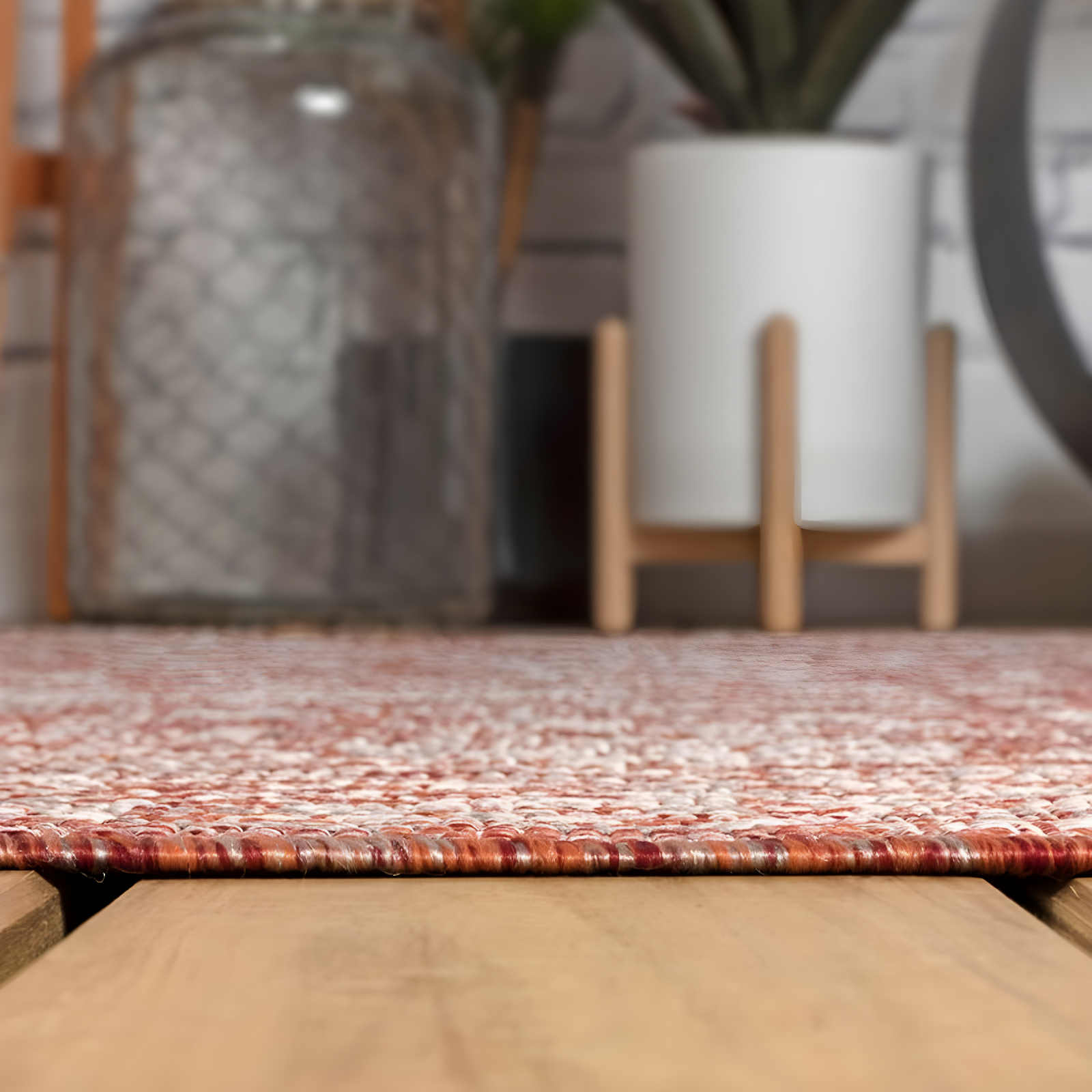 8'x10' Tela Bohemian Textured Weave Floral Indoor/Outdoor Area Rug, Red/Taupe - JONATHAN Y