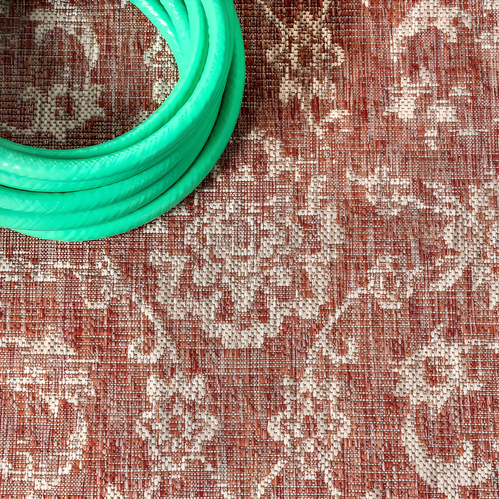 8'x10' Tela Bohemian Textured Weave Floral Indoor/Outdoor Area Rug, Red/Taupe - JONATHAN Y