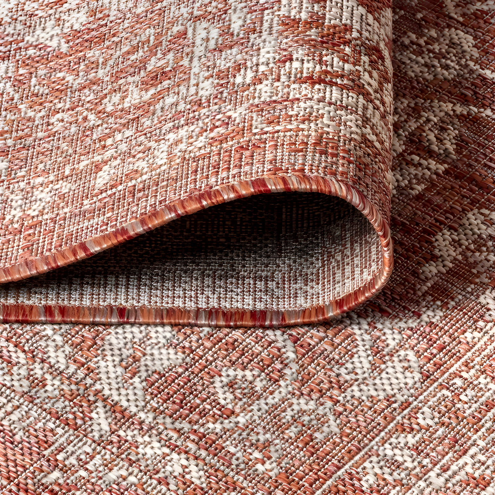 8'x10' Tela Bohemian Textured Weave Floral Indoor/Outdoor Area Rug, Red/Taupe - JONATHAN Y