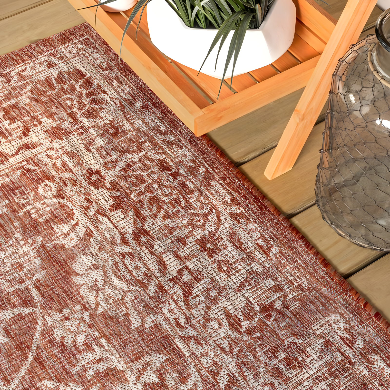 8'x10' Tela Bohemian Textured Weave Floral Indoor/Outdoor Area Rug, Red/Taupe - JONATHAN Y