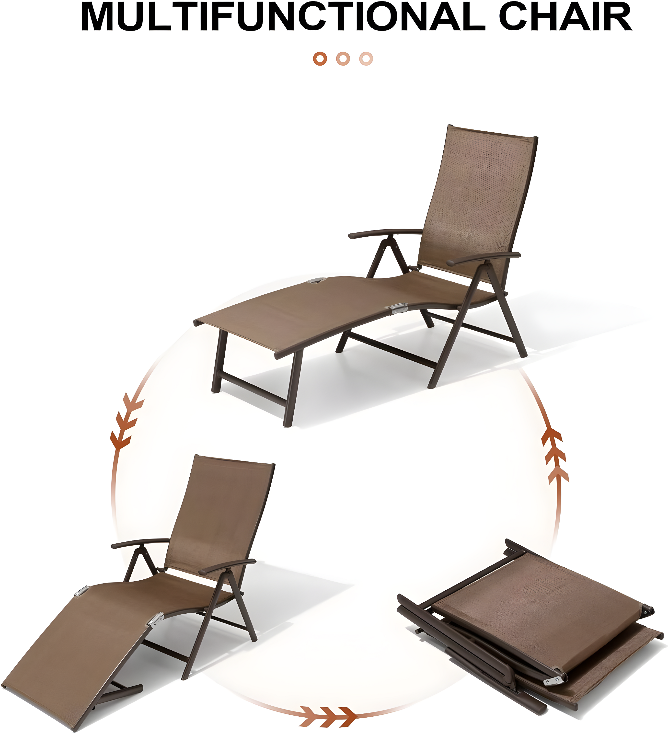 Crestlive Products  Outdoor Aluminum Folding Recliner Adjustable Chaise Lounge (Set of 2) - See Picture Brown Fabric, Brown Farme