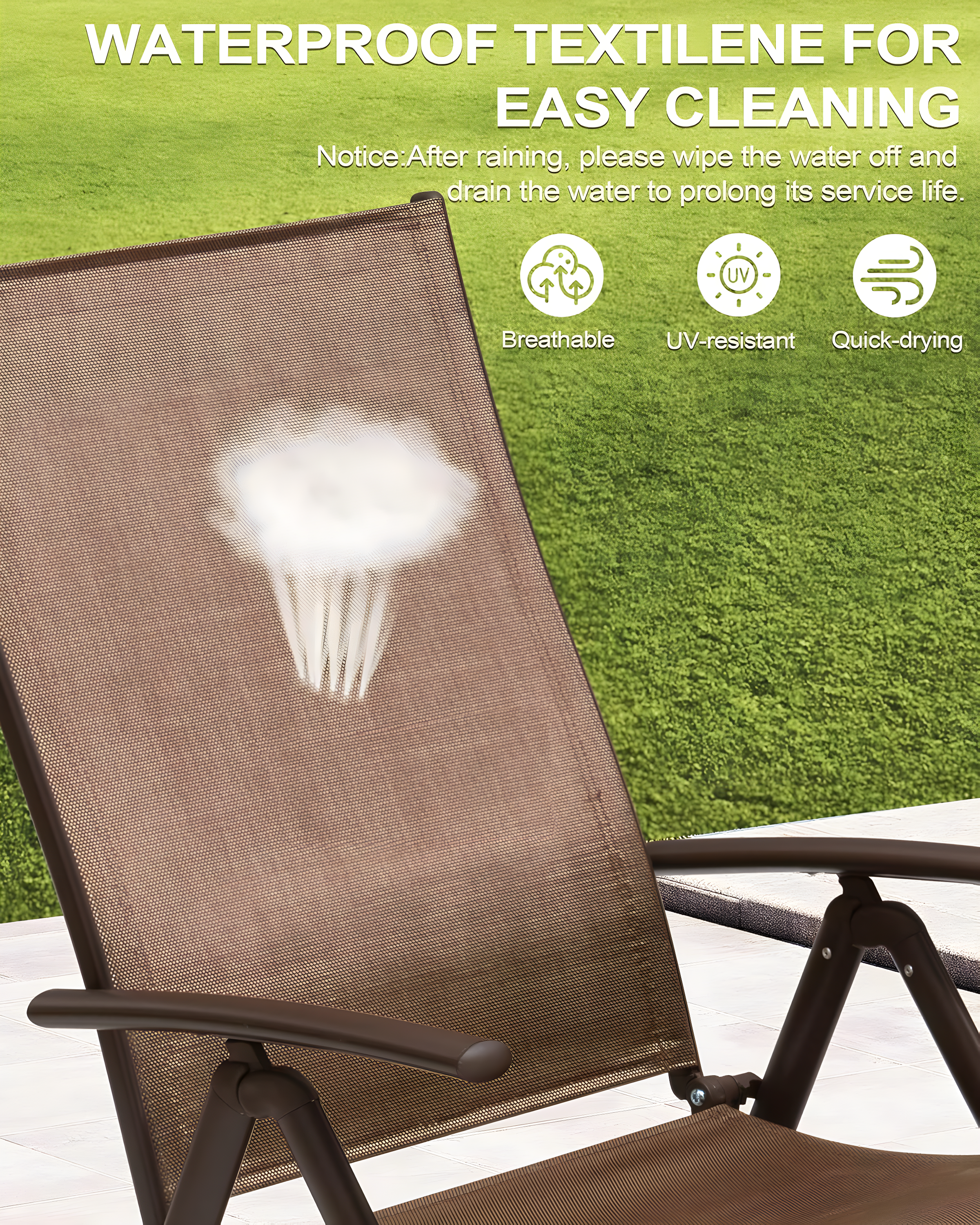 Crestlive Products  Outdoor Aluminum Folding Recliner Adjustable Chaise Lounge (Set of 2) - See Picture Brown Fabric, Brown Farme