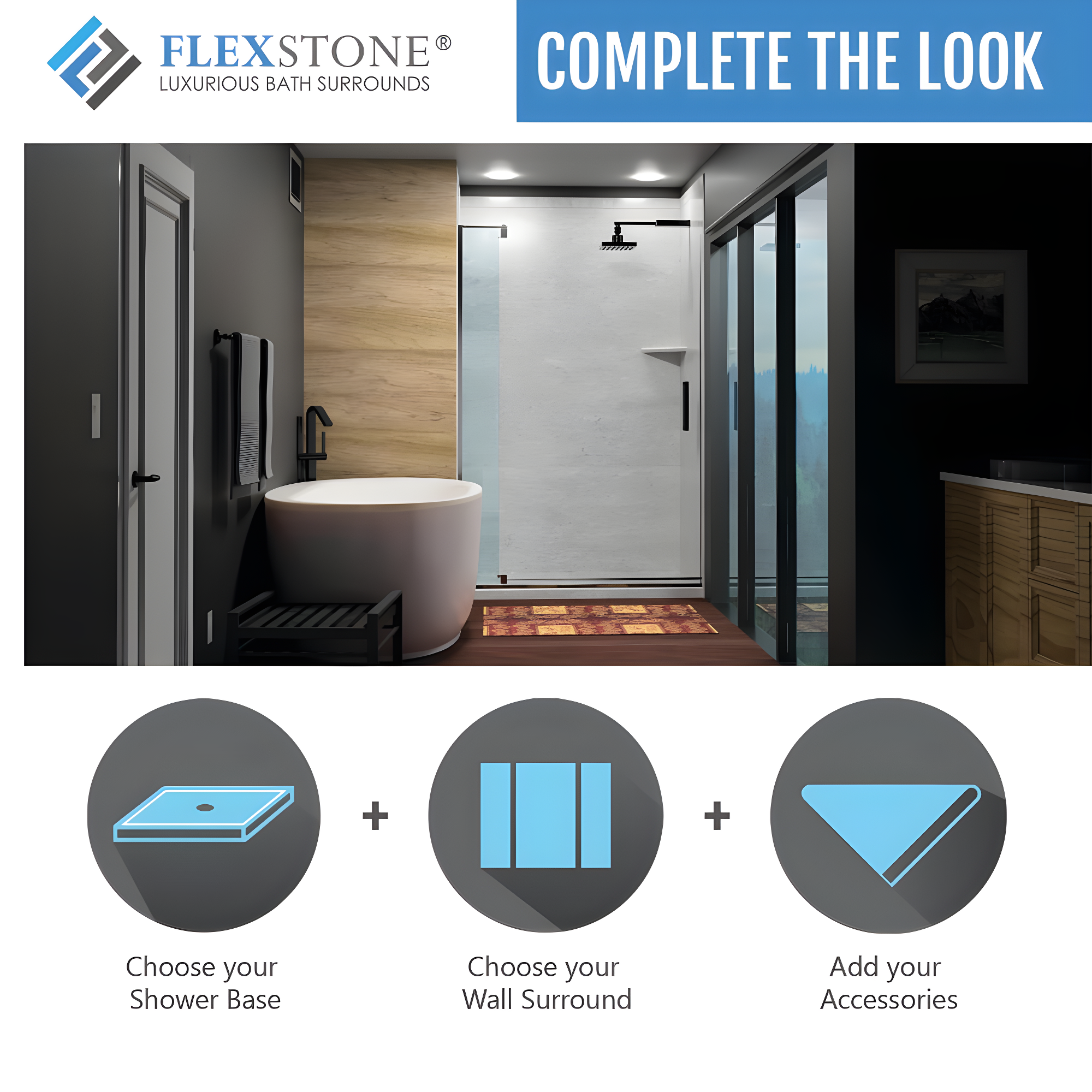 FlexStone 60"L x 32"W Single Threshold Alcove Shower Base with Right-Hand Drain