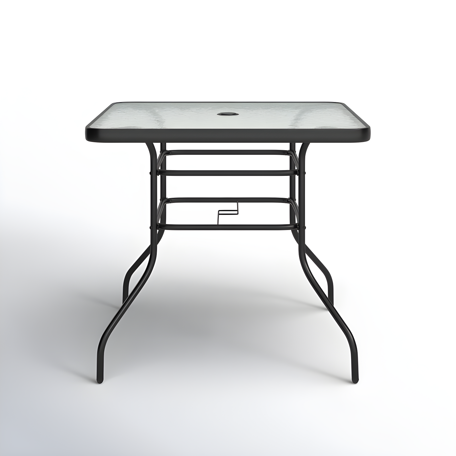 Lark Manor™ Aliyahna 32'' Patio Square Table Tempered Glass Steel Frame Outdoor Pool Yard Garden