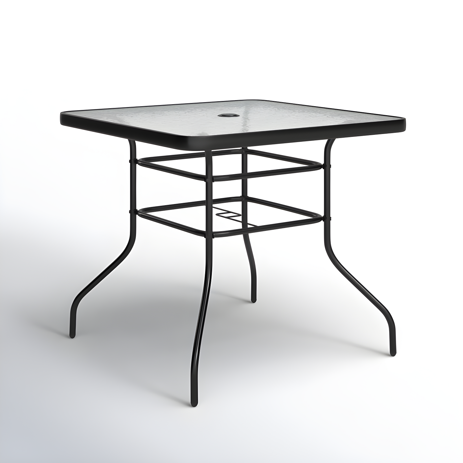 Lark Manor™ Aliyahna 32'' Patio Square Table Tempered Glass Steel Frame Outdoor Pool Yard Garden