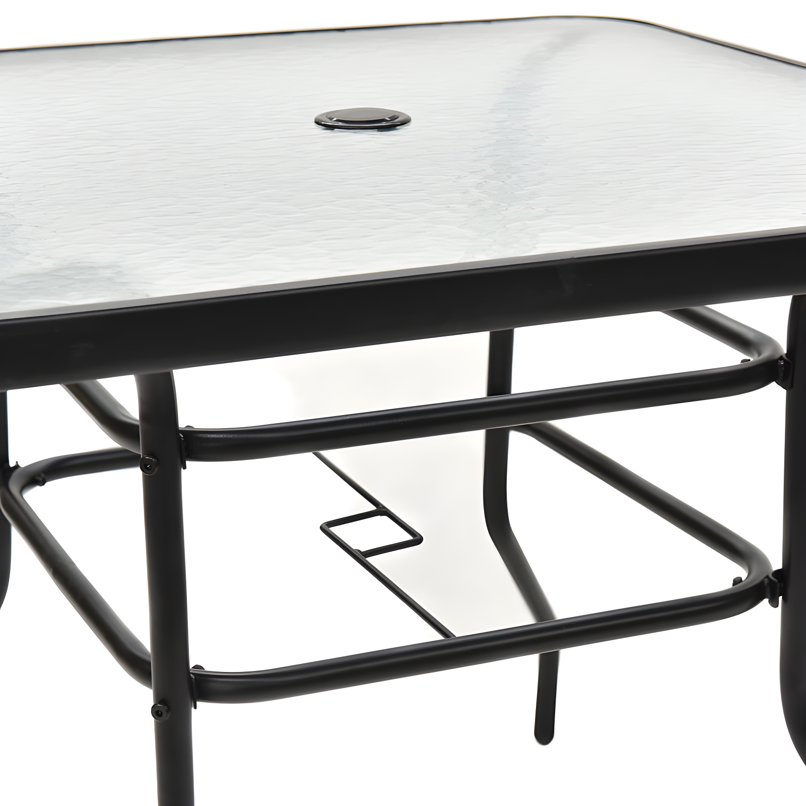 Lark Manor™ Aliyahna 32'' Patio Square Table Tempered Glass Steel Frame Outdoor Pool Yard Garden
