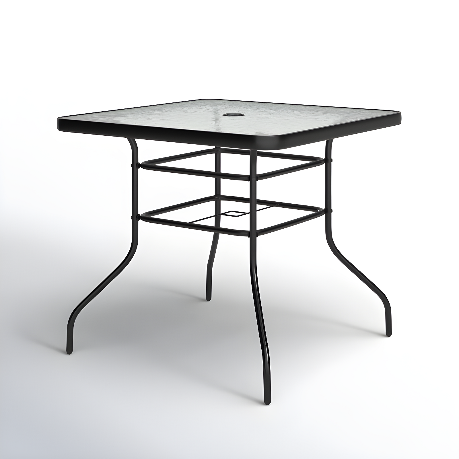 Lark Manor™ Aliyahna 32'' Patio Square Table Tempered Glass Steel Frame Outdoor Pool Yard Garden