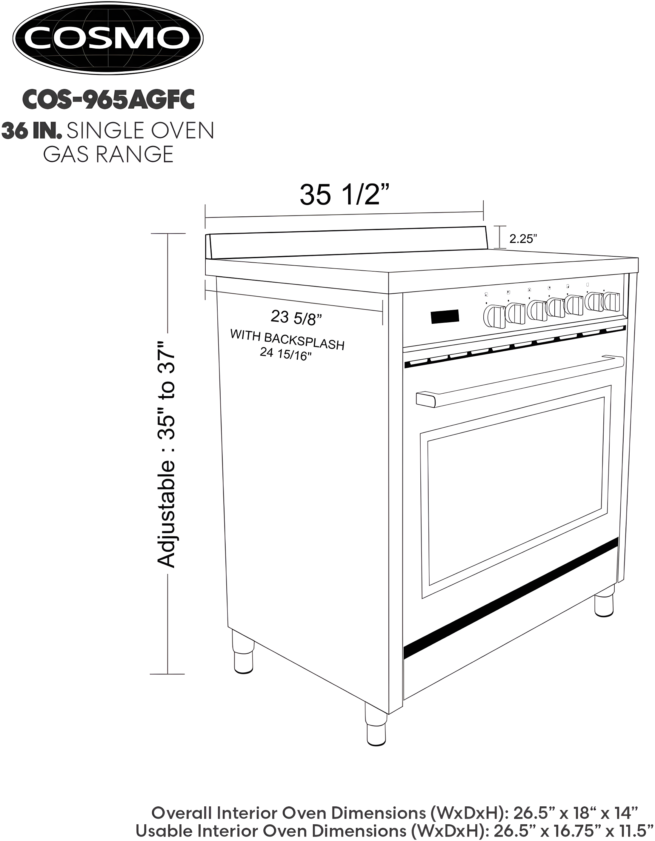 Cosmo 36-in 5 Burners 3.8-cu ft Convection Oven Freestanding Gas Range