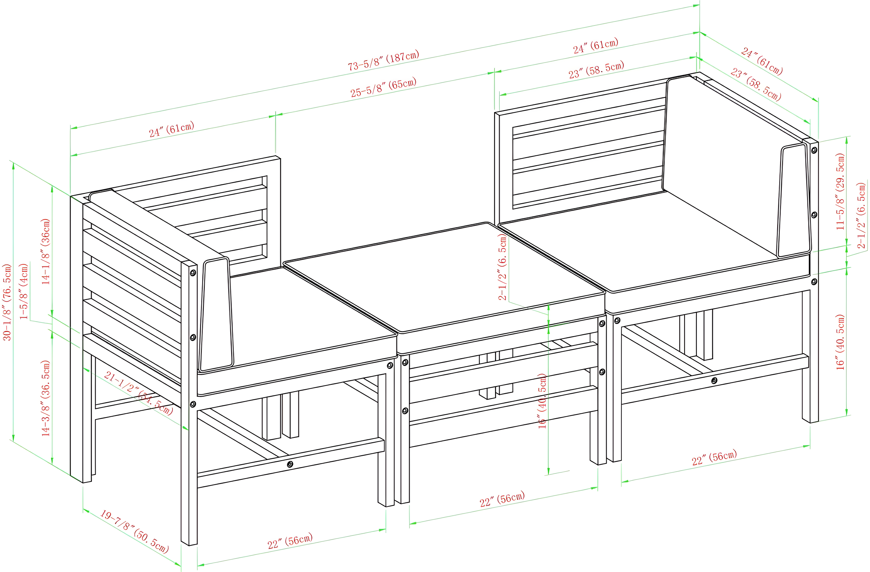 Walker Edison Modern Acacia Modular Patio Sofa Set, Dark Brown/Navy