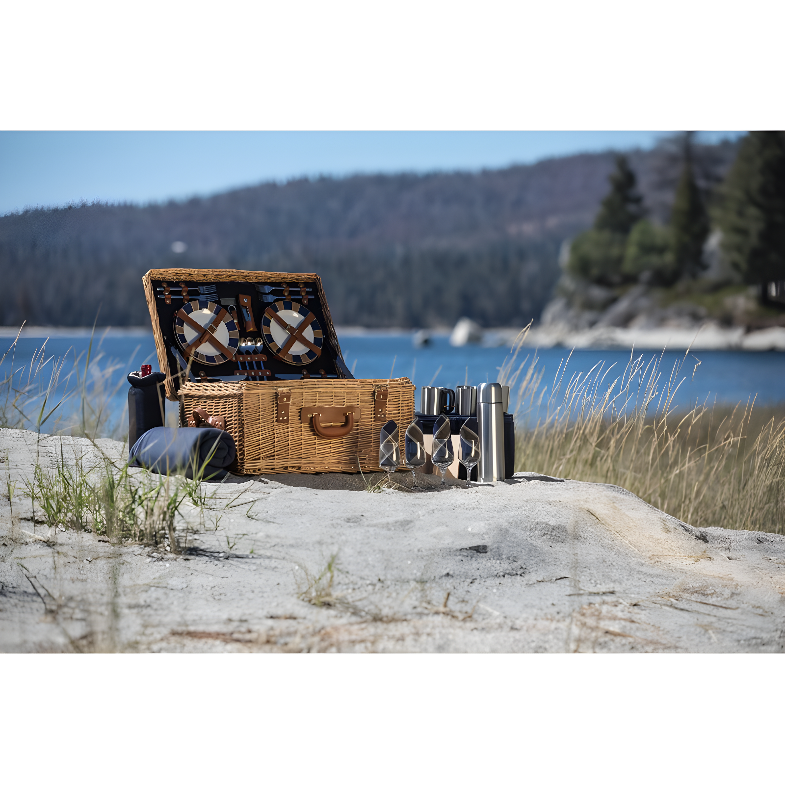 Picnic Time Windsor Luxury Large Wicker Picnic Basket with Picnic