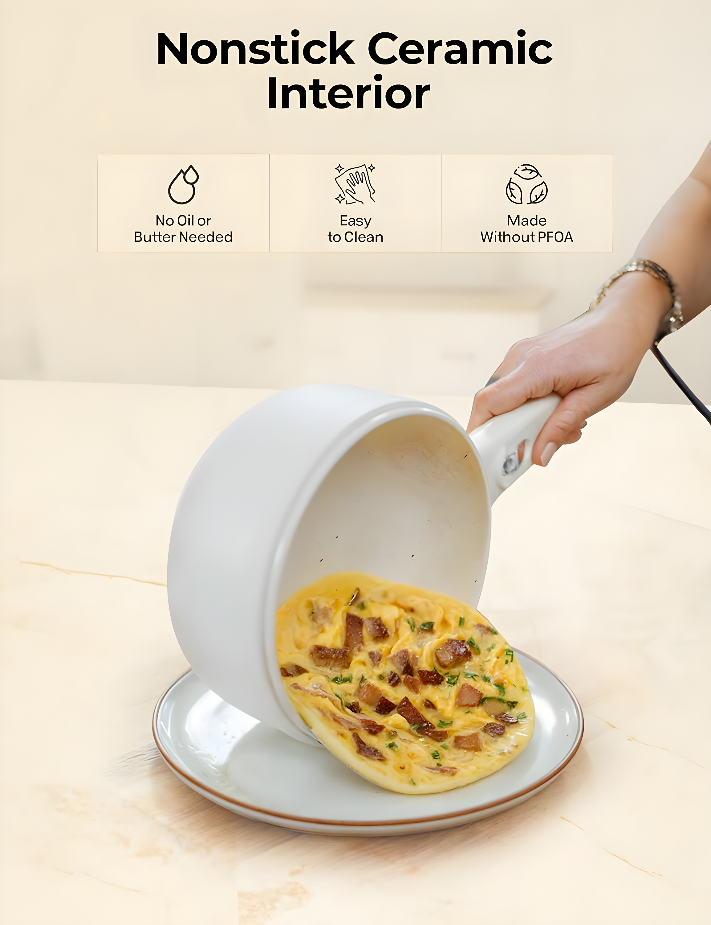 Ceramax Electric Hot Pot 1.5 Liters Nonstick Ceramic Skillet Pan Mini Cooker With Lid Steamer
