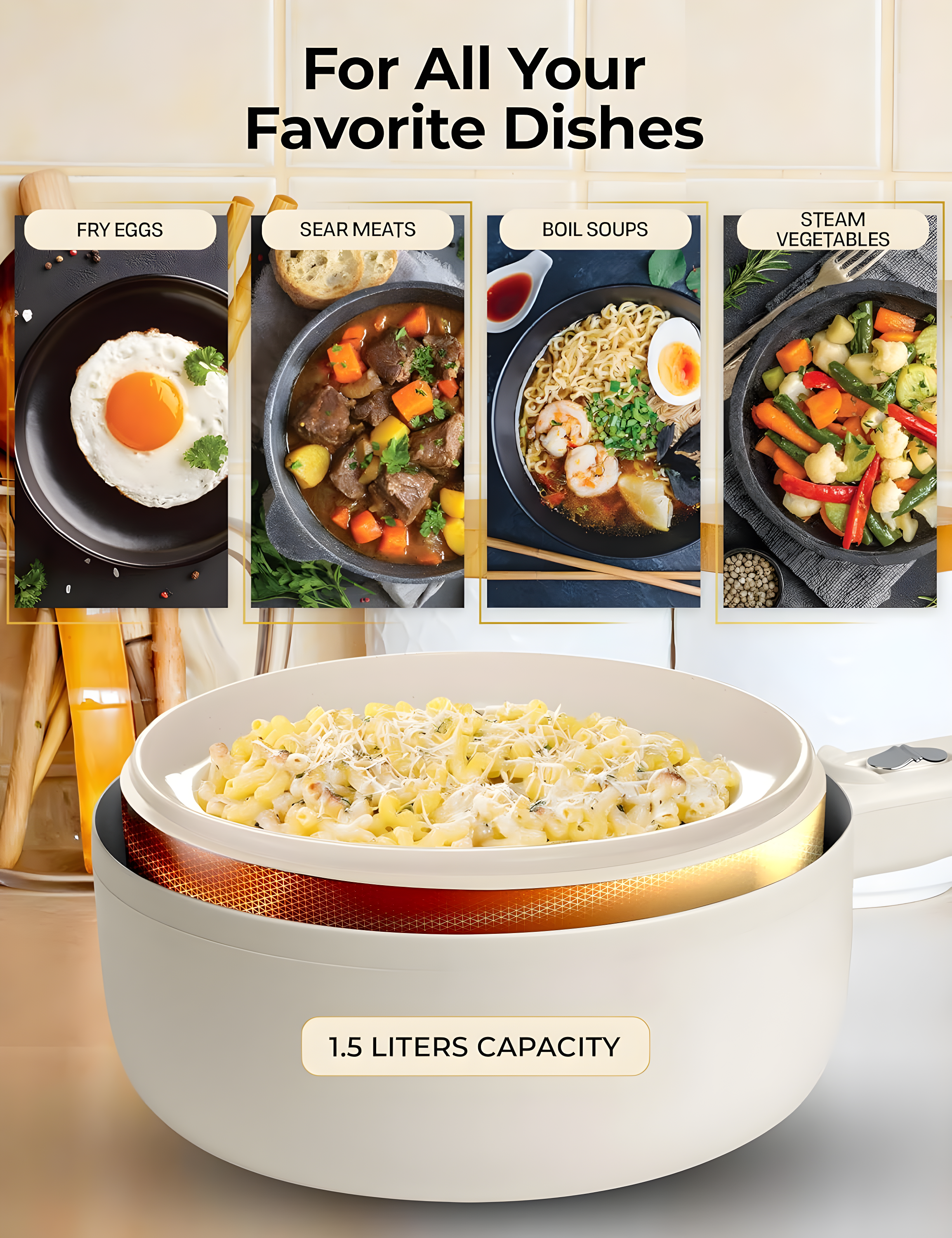 Ceramax Electric Hot Pot 1.5 Liters Nonstick Ceramic Skillet Pan Mini Cooker With Lid Steamer