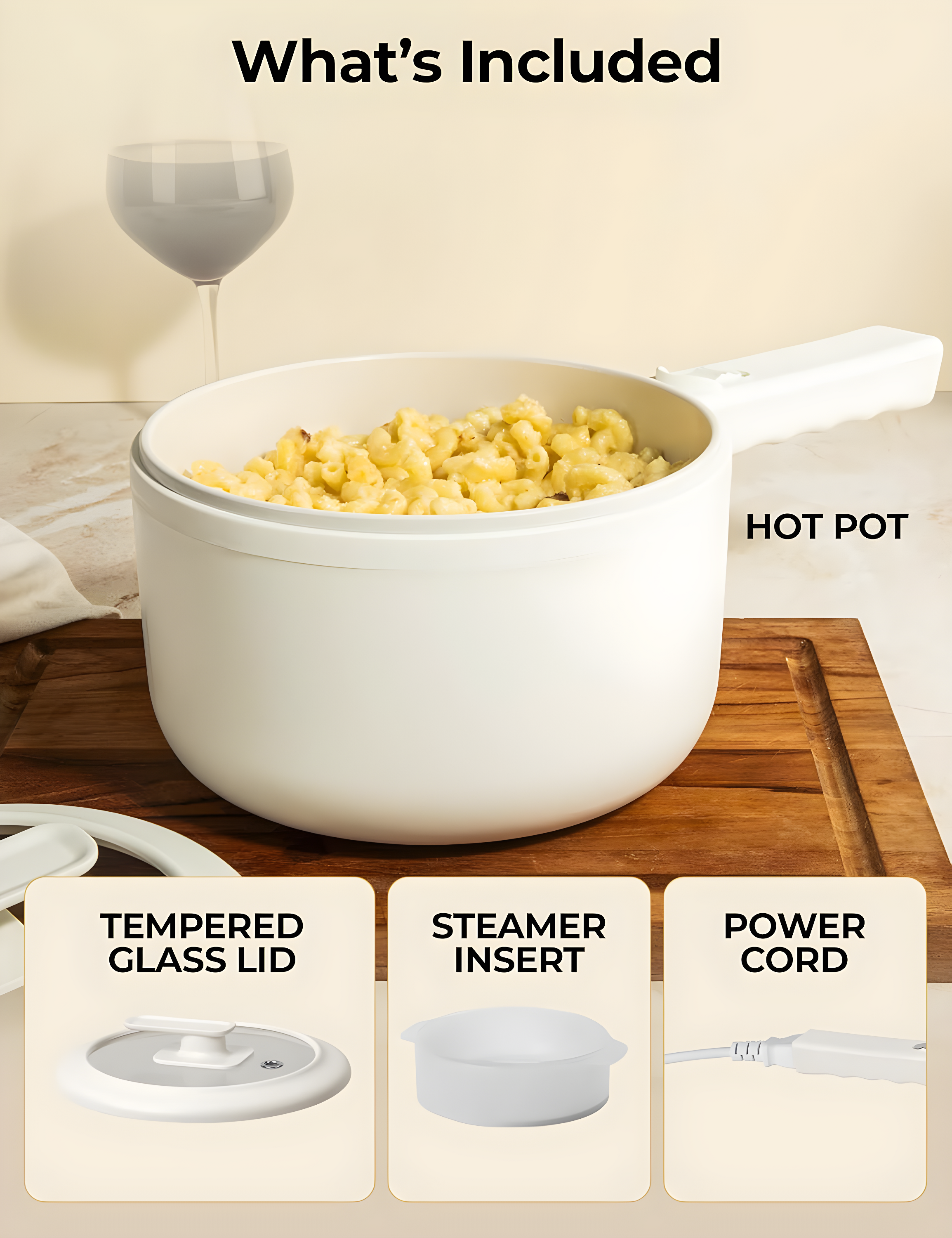 Ceramax Electric Hot Pot 1.5 Liters Nonstick Ceramic Skillet Pan Mini Cooker With Lid Steamer