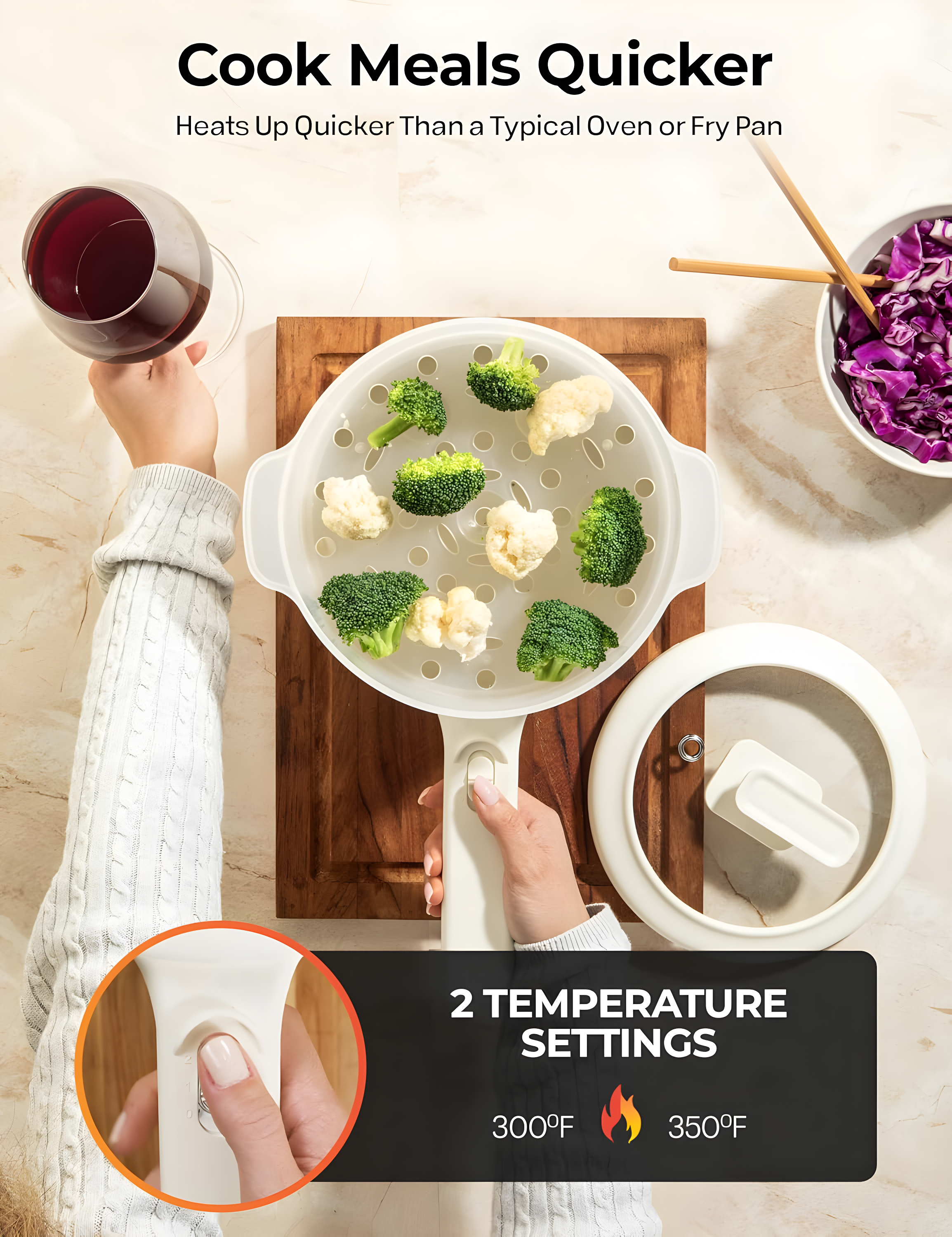 Ceramax Electric Hot Pot 1.5 Liters Nonstick Ceramic Skillet Pan Mini Cooker With Lid Steamer