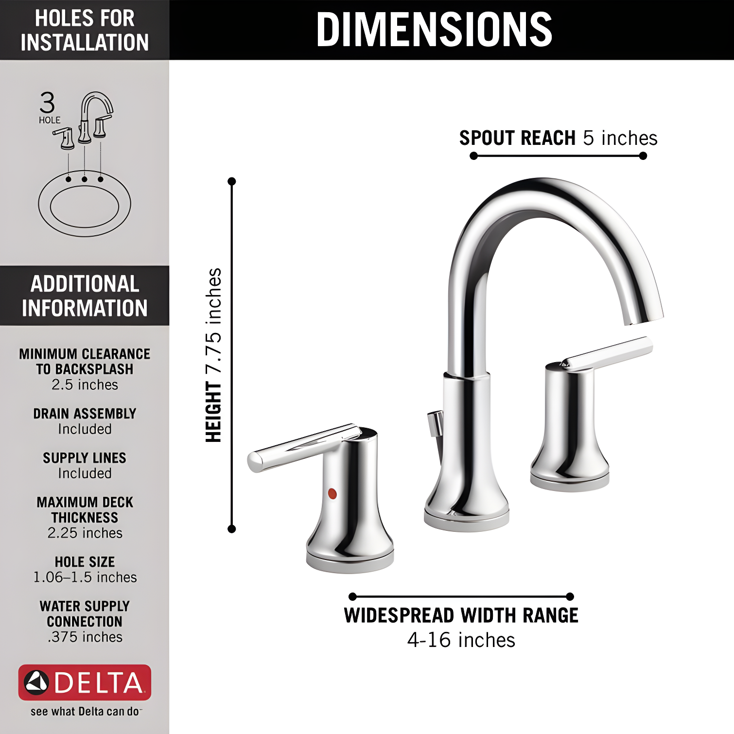 Trinsic Widespread Bathroom Faucet 3 Hole, 2-handle Bathroom Sink Faucet with Drain Assembly