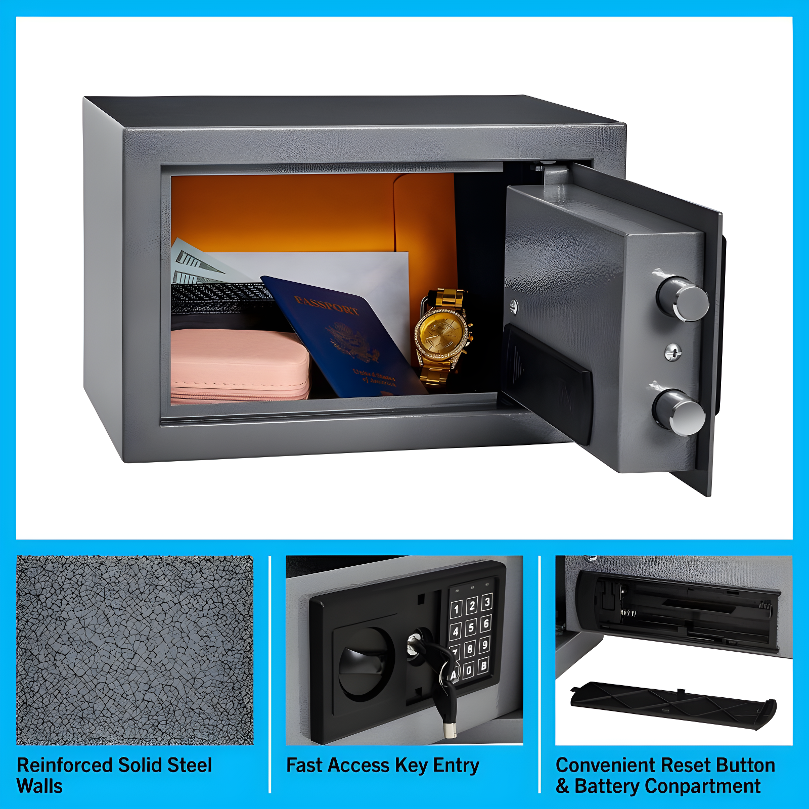 Stalwart Stalwart Digital Safe Box - Lock Box Protects Money, Jewelry, Passports - For Home or Office