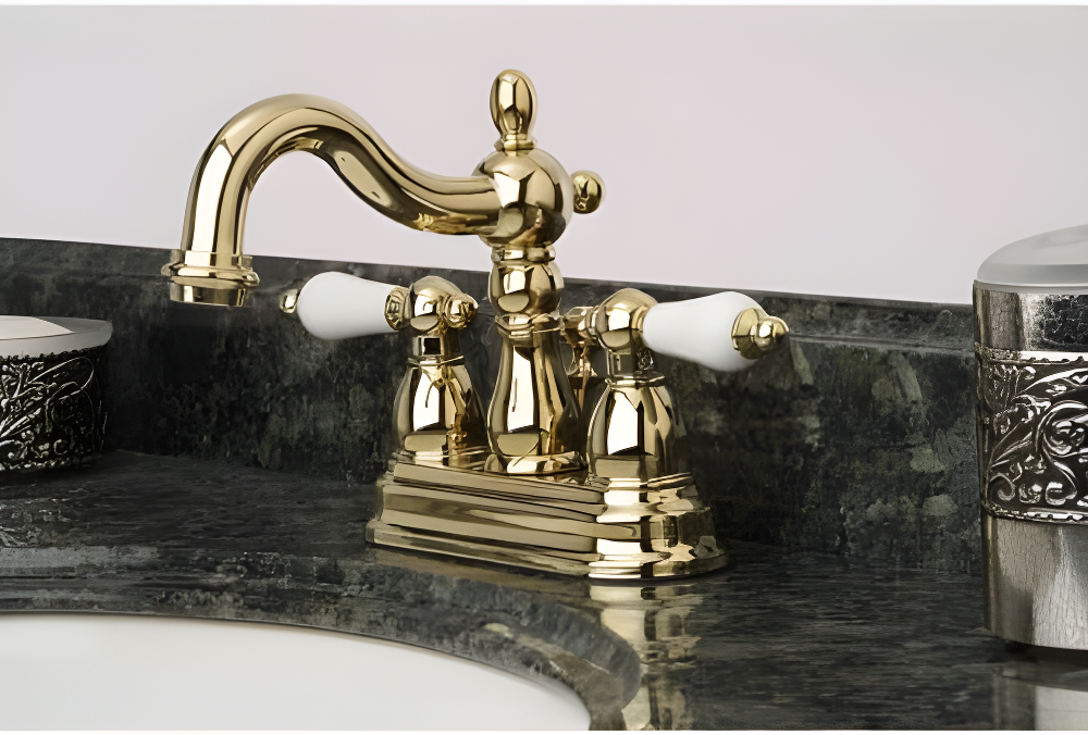Kingston Brass Heritage Two-Handle 3-Hole Deck Mount 4" Centerset Bathroom Faucet with Plastic Pop-Up