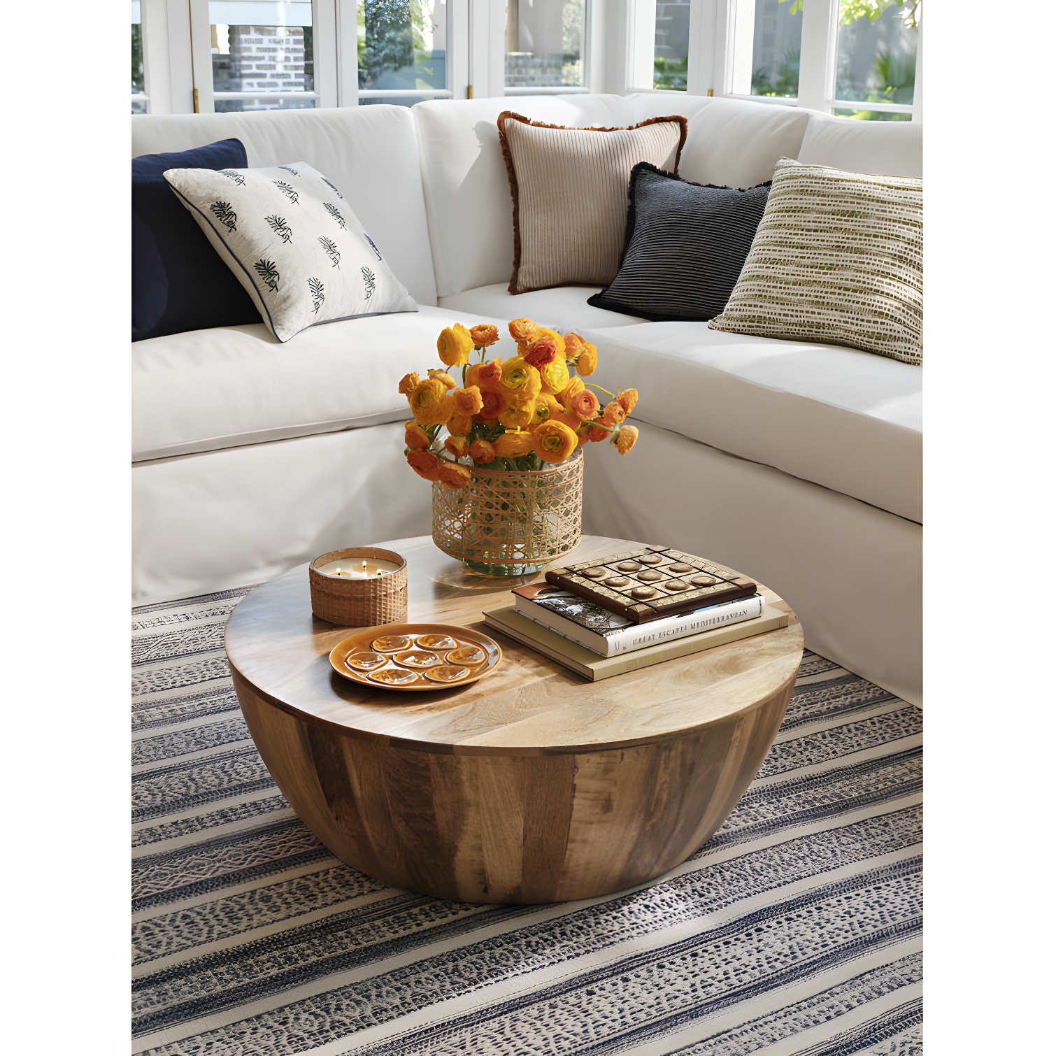 Vivenne Mango Wood Drum Coffee Table