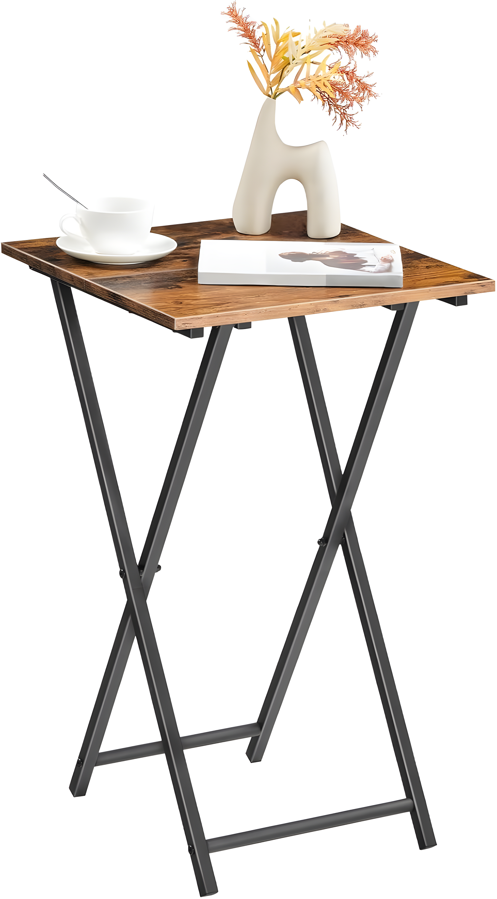 HOOBRO Folding TV Tray Table, TV Tray, Snack Table for Small Space, Dining Tray for Eating at Couch and Bed, Easy Assembly, Space Saving, Stable and Durable, Rustic Brown and Black BF20BZ01