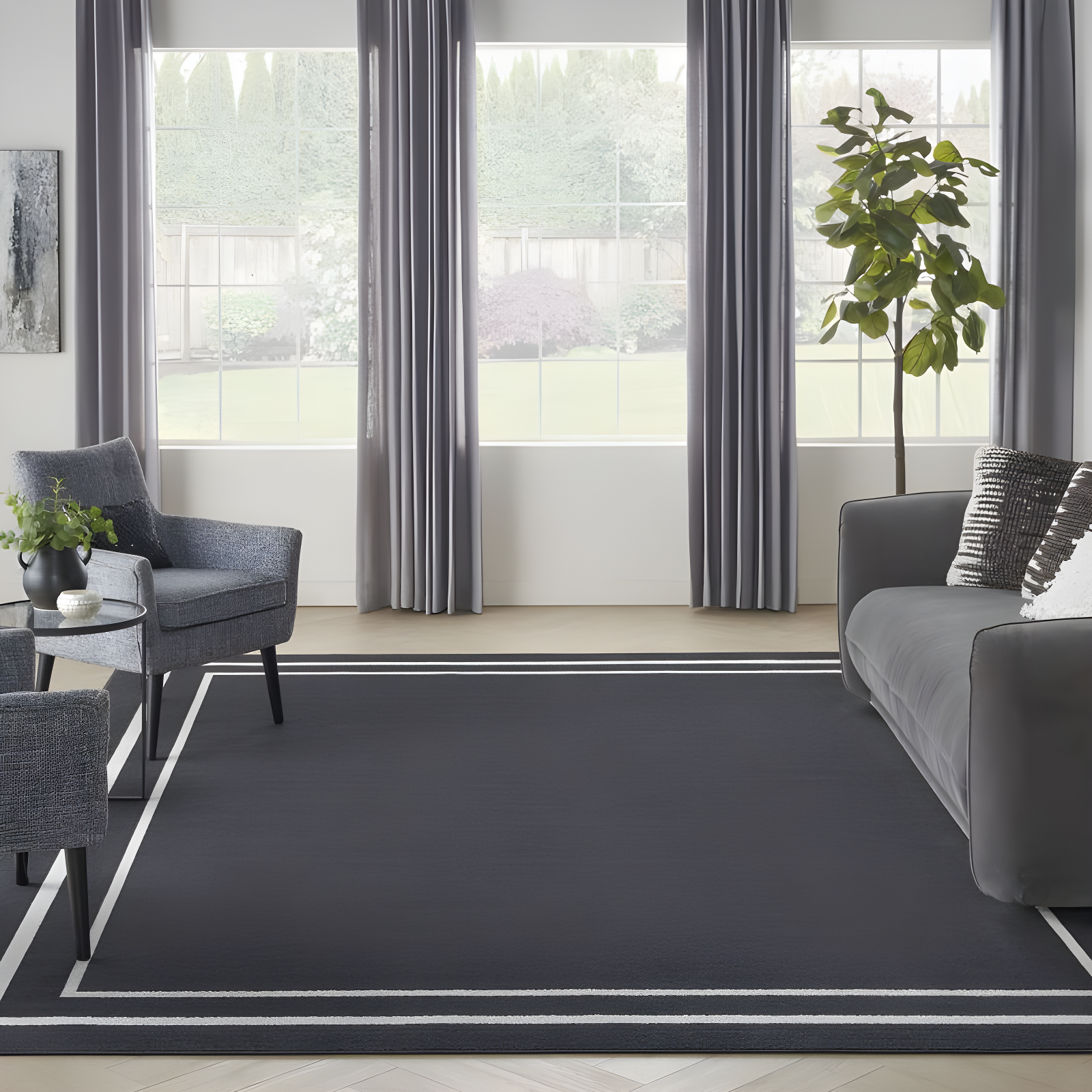 Nourison Essentials 9' x 12' Black Ivory Contemporary Indoor/Outdoor Rug