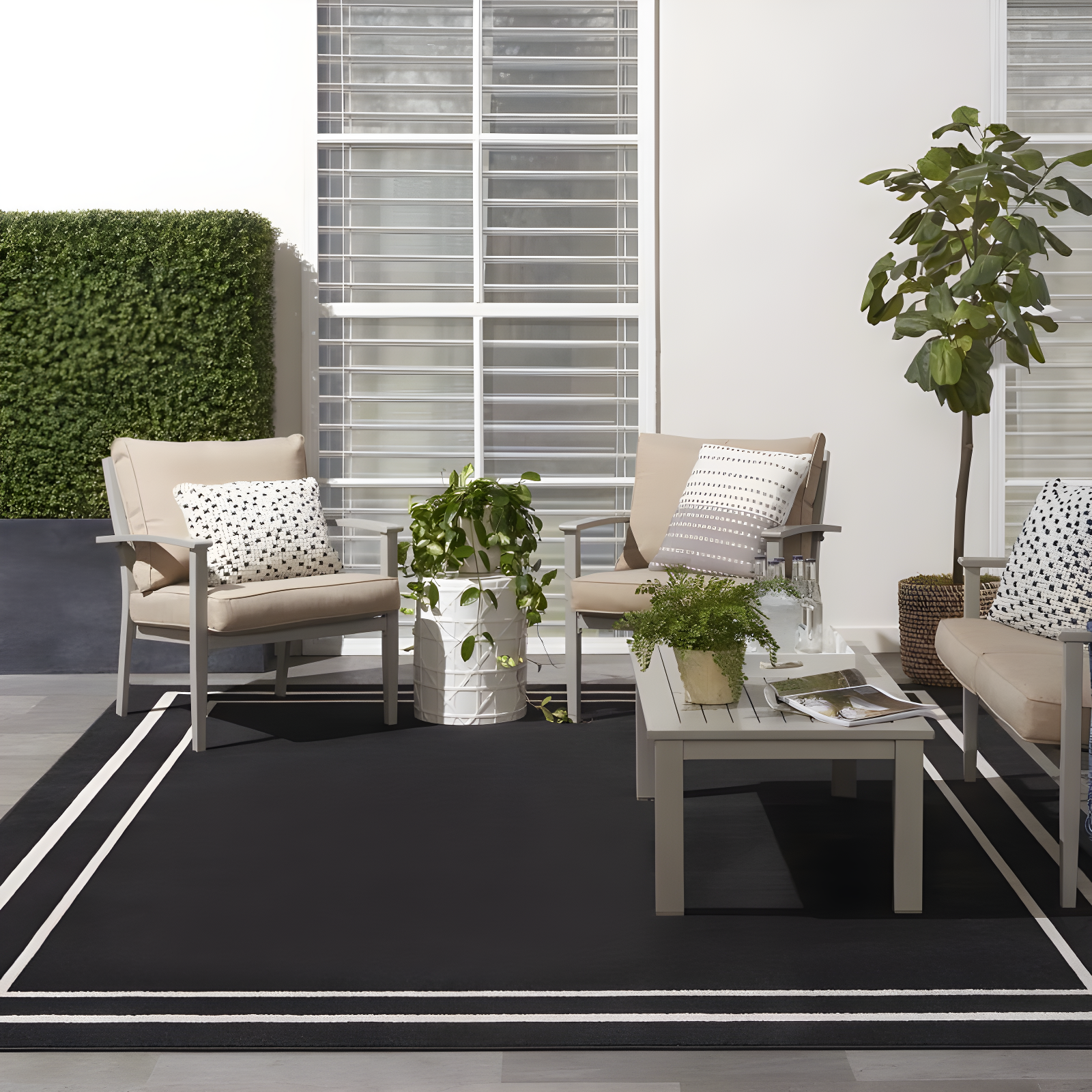 Nourison Essentials 9' x 12' Black Ivory Contemporary Indoor/Outdoor Rug
