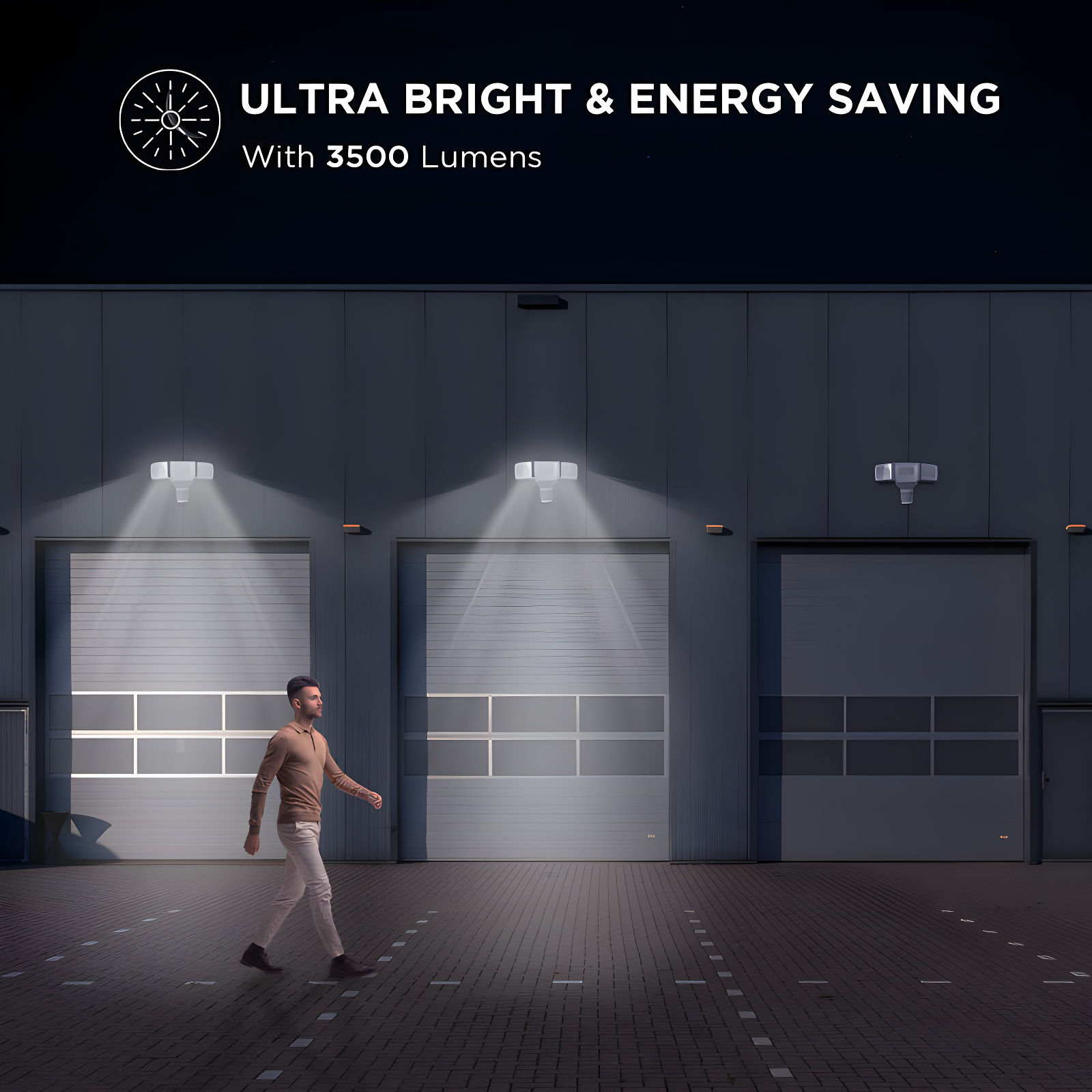 Smart 3 - Head LED Hardwired Dusk to Dawn Outdoor Security Flood Light with Motion Sensor