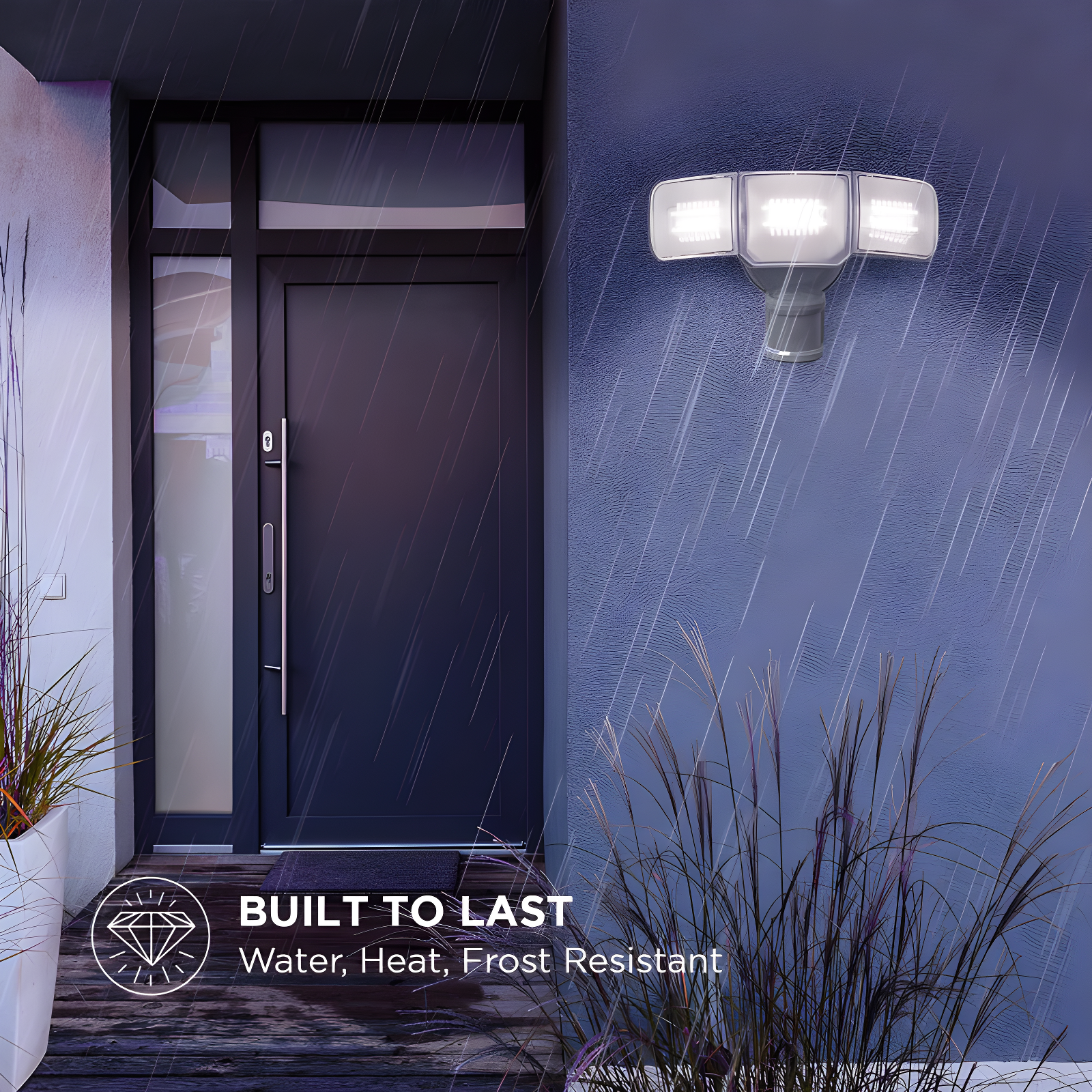 Smart 3 - Head LED Hardwired Dusk to Dawn Outdoor Security Flood Light with Motion Sensor