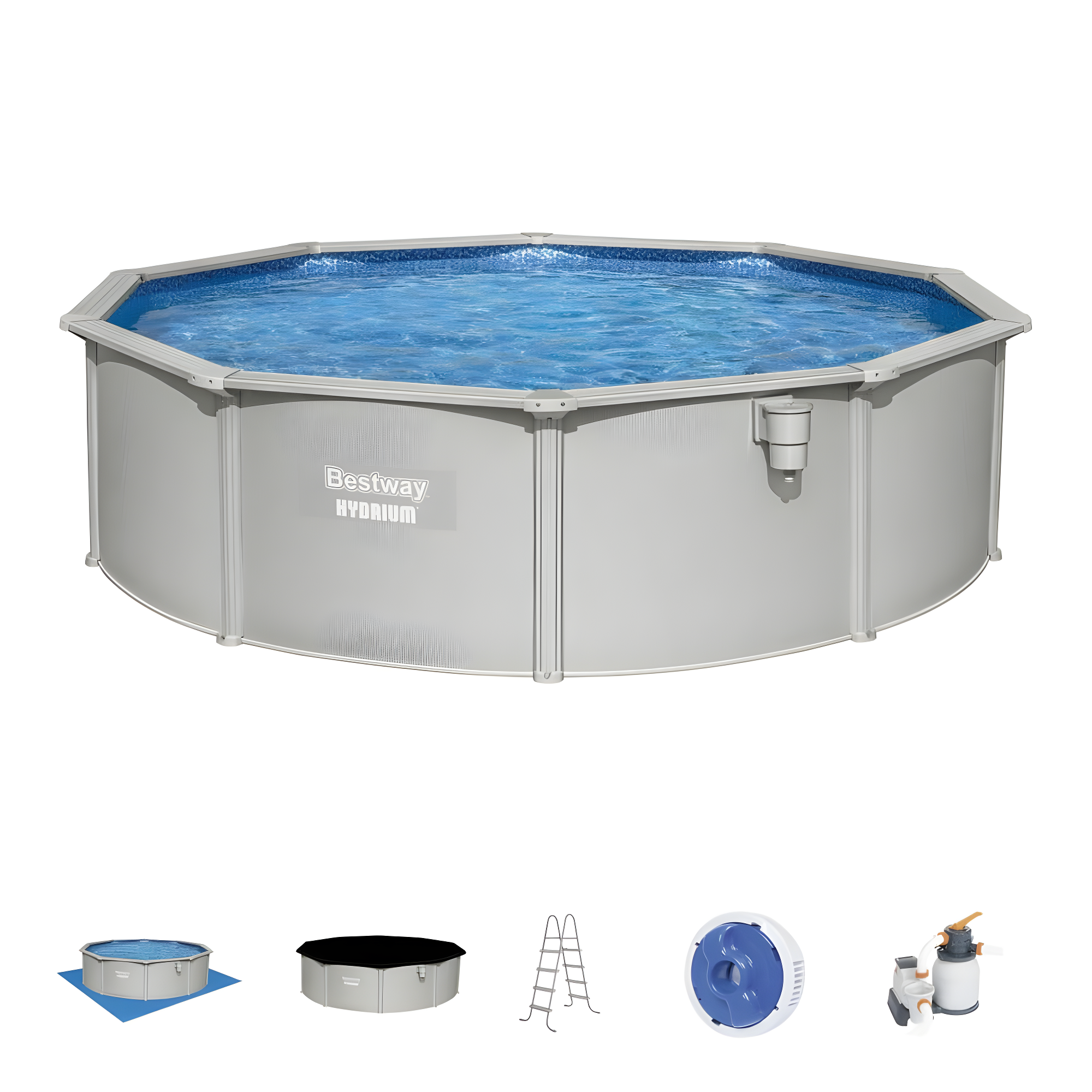 Bestway Hydrium 15' x 48" Steel Wall Above Ground Swimming Pool Set, Gray