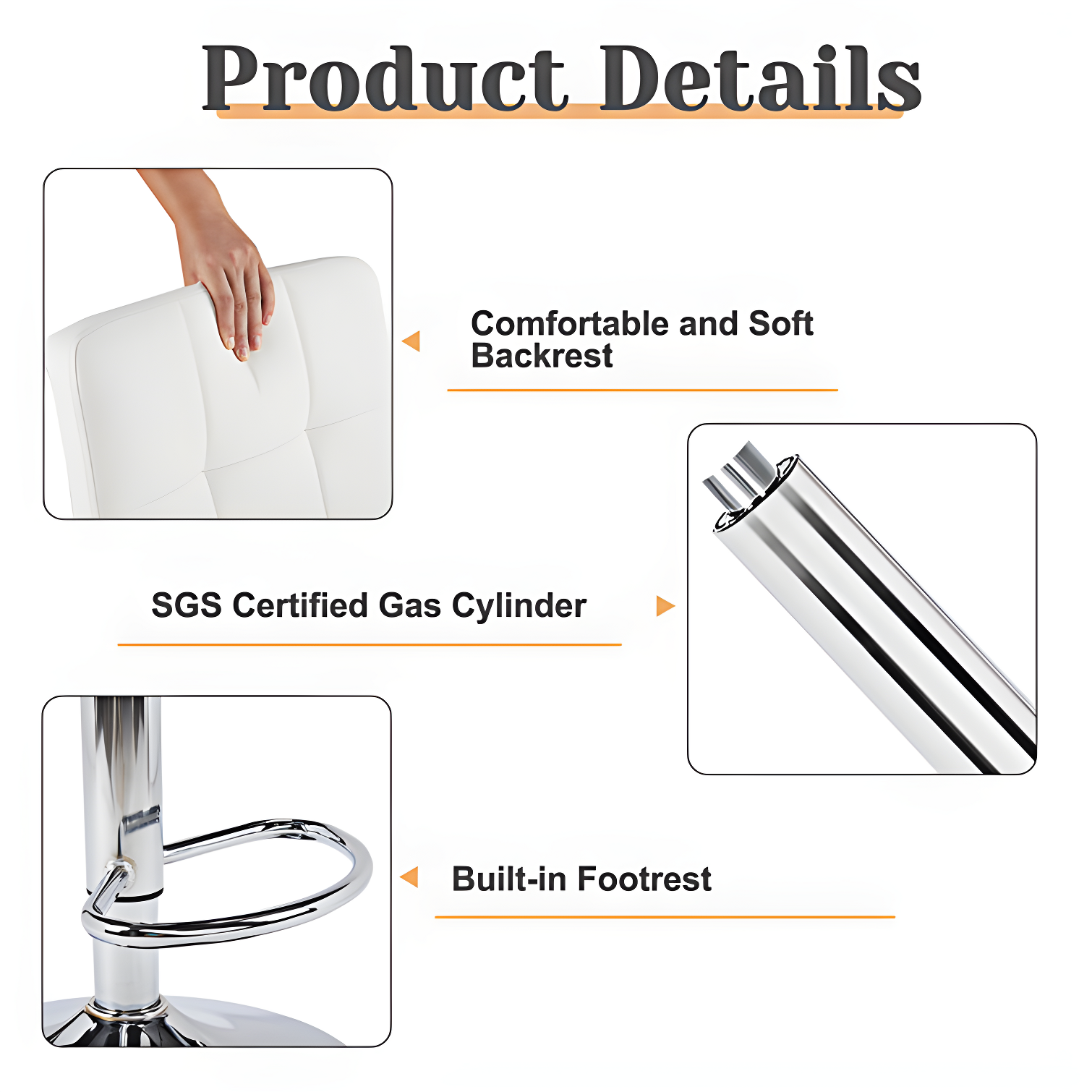 Bar Stools 1 Set Of 2, Counter Height Bar Stools, Square Cushion Bar Stools With Back, Footstool, Cafe, 2 Pieces