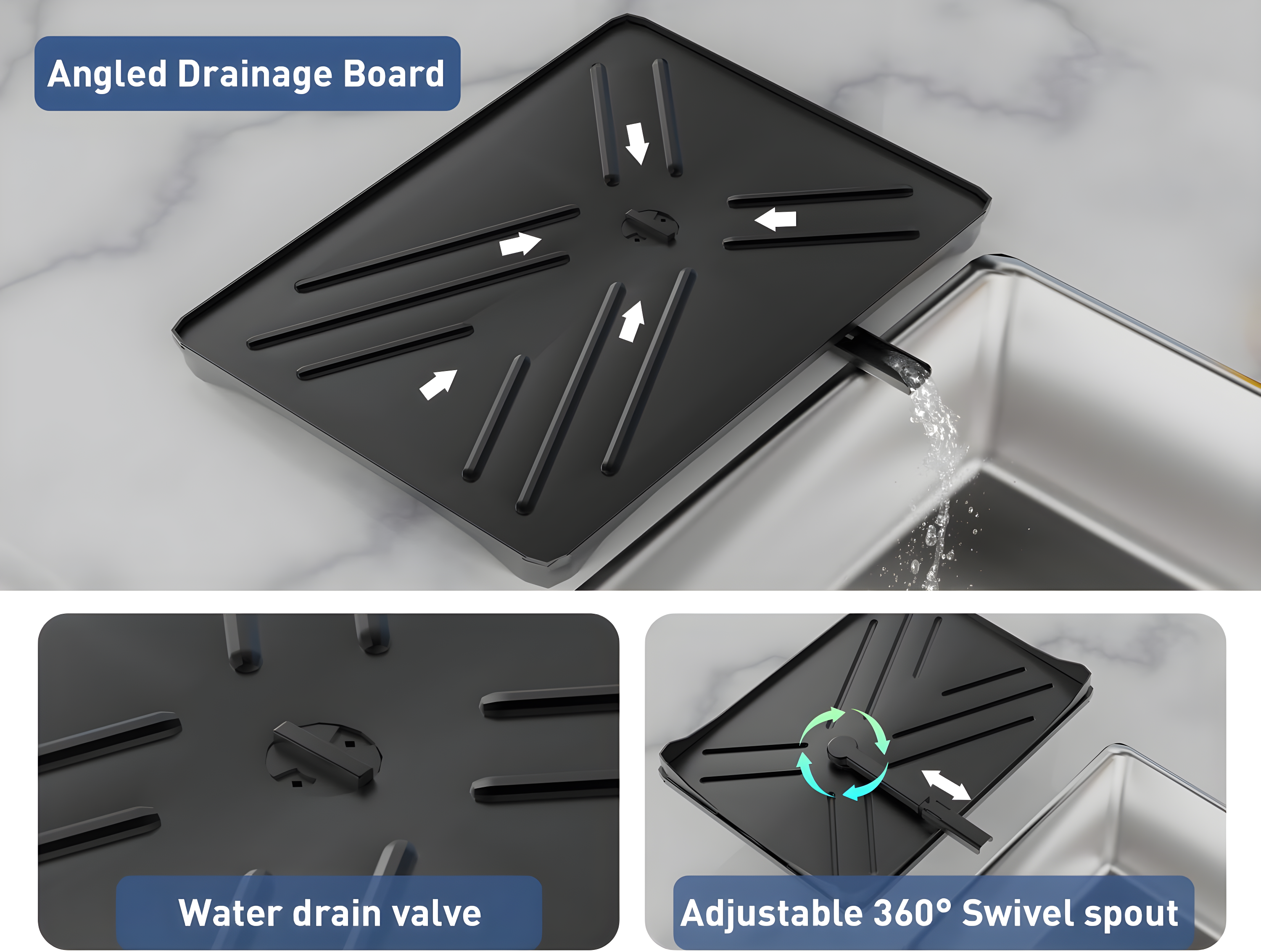 Large Dish Drying Rack for Kitchen Counter with Auto Draining Drain Broad and Removable Cutlery Holder