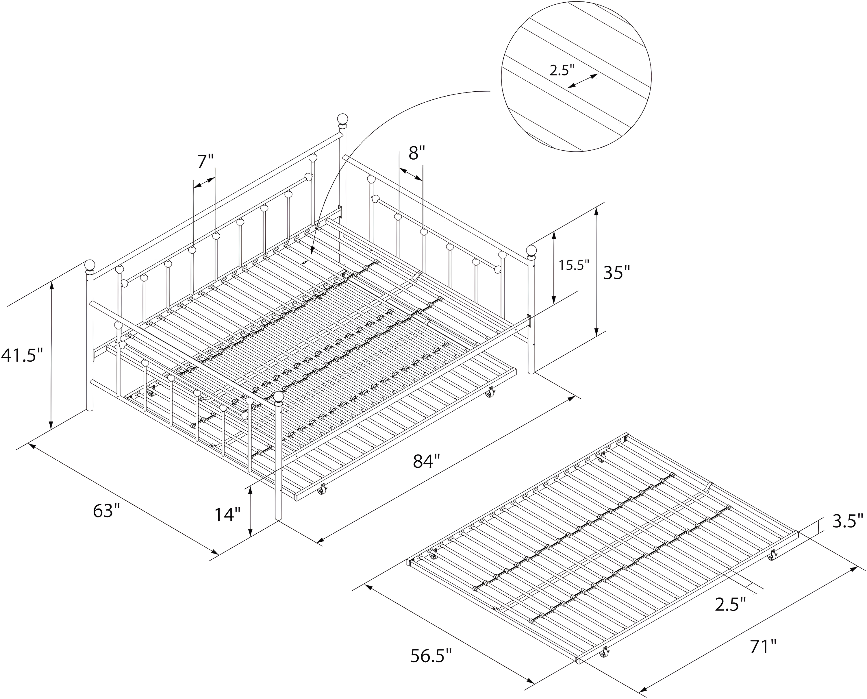 DHP Manila Metal Daybed and Trundle, Queen/Full Size, White