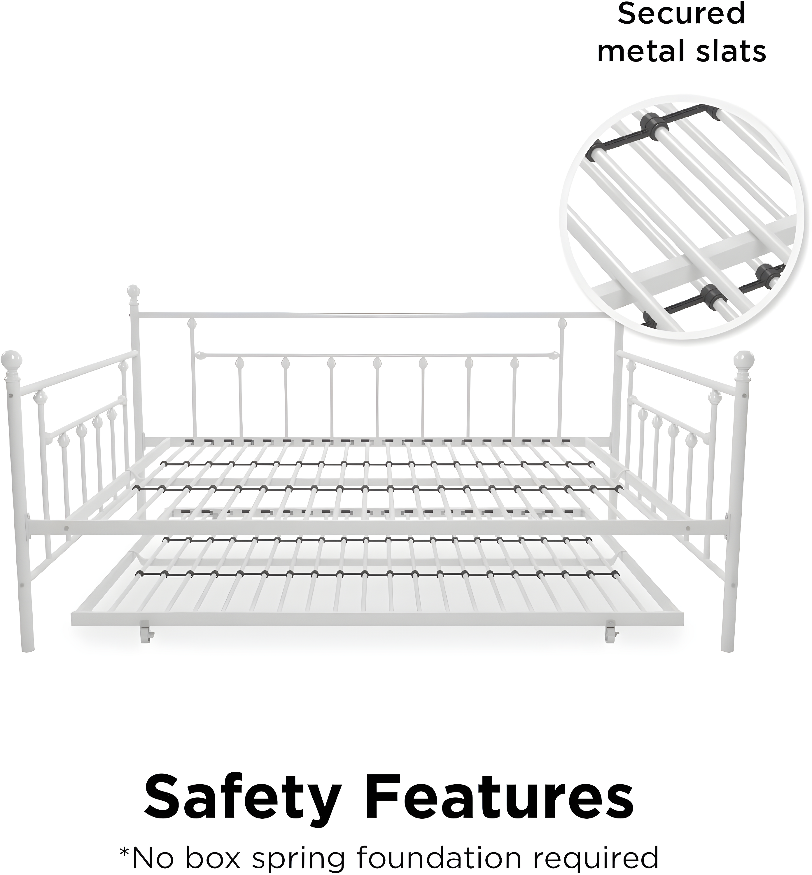 DHP Manila Metal Daybed and Trundle, Queen/Full Size, White