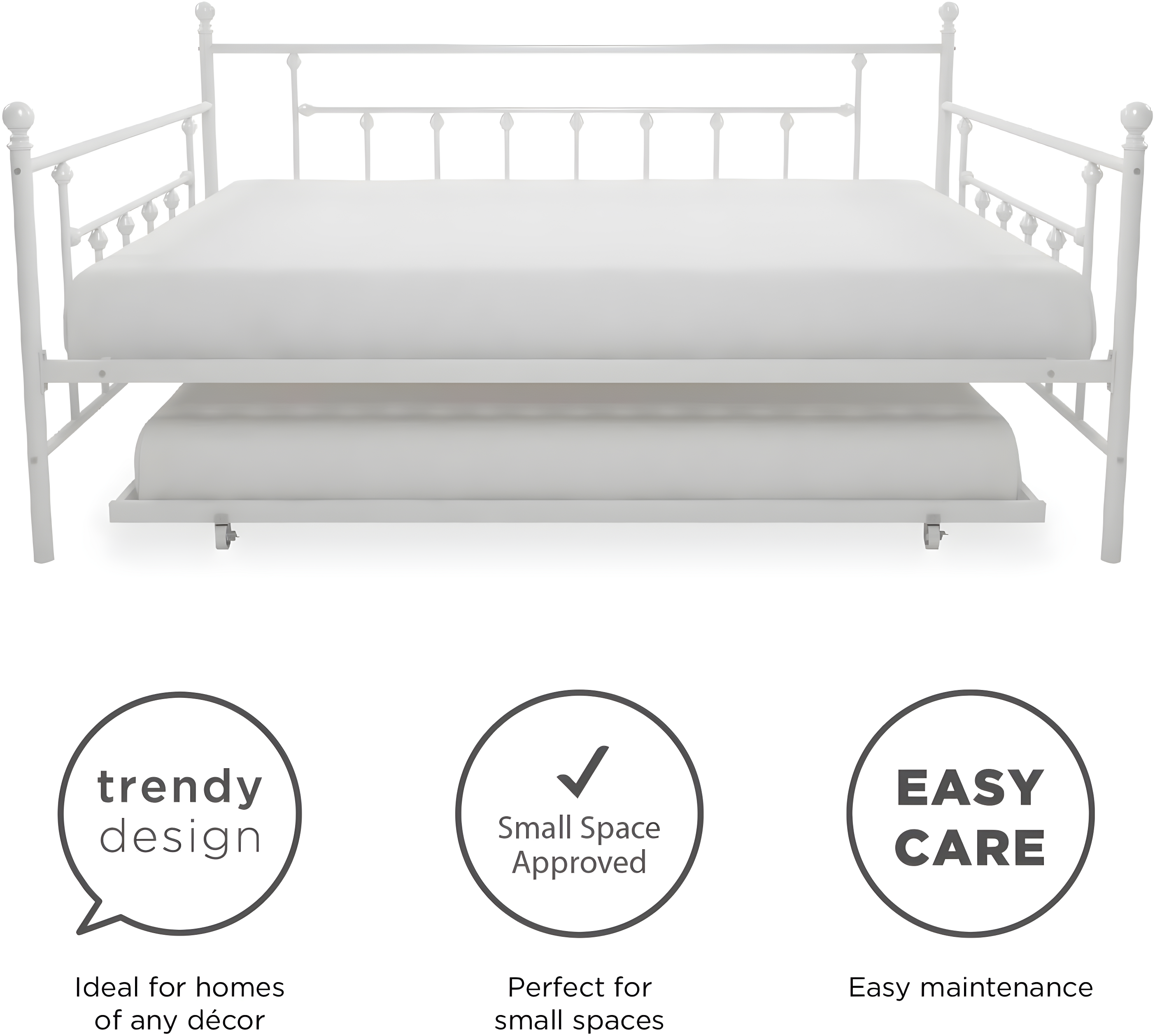 DHP Manila Metal Daybed and Trundle, Queen/Full Size, White
