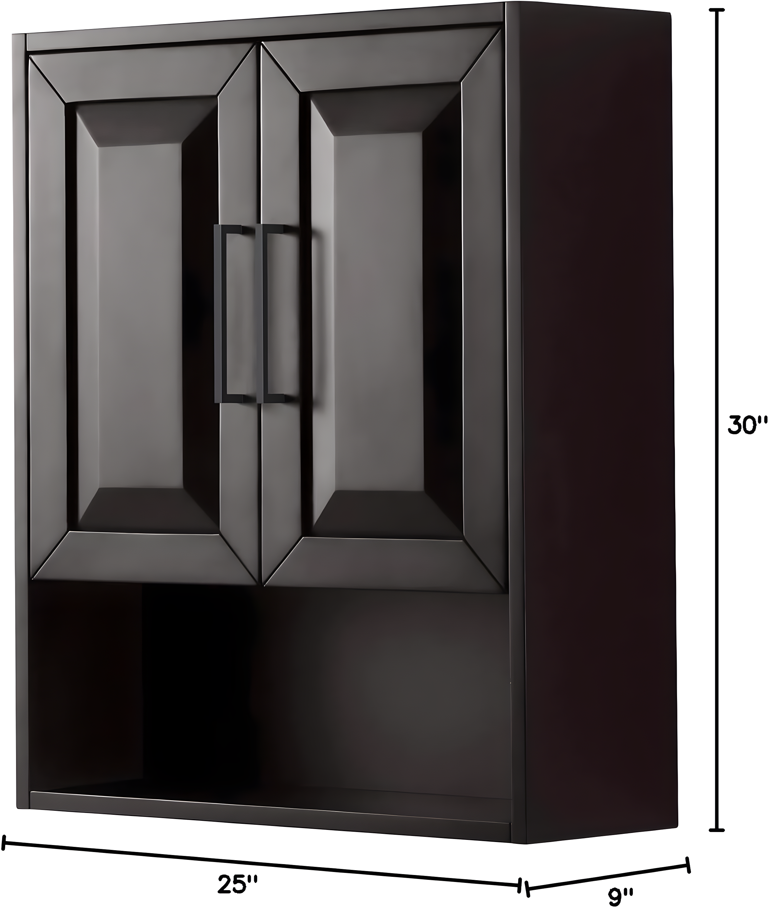 Wyndham Collection WCV2525WCEB Dark Espresso Daria Over-the-Toilet Bathroom Wall-Mounted Storage Cabinet with Matte Black Trim