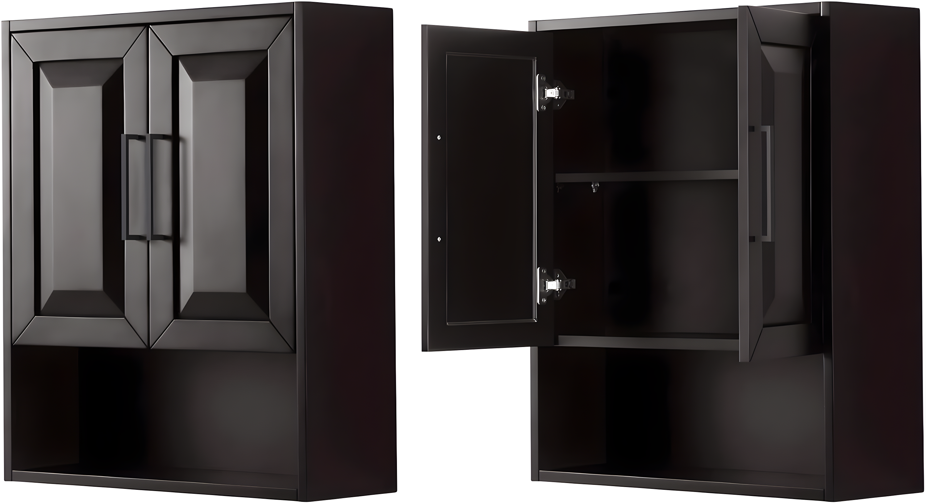 Wyndham Collection WCV2525WCEB Dark Espresso Daria Over-the-Toilet Bathroom Wall-Mounted Storage Cabinet with Matte Black Trim